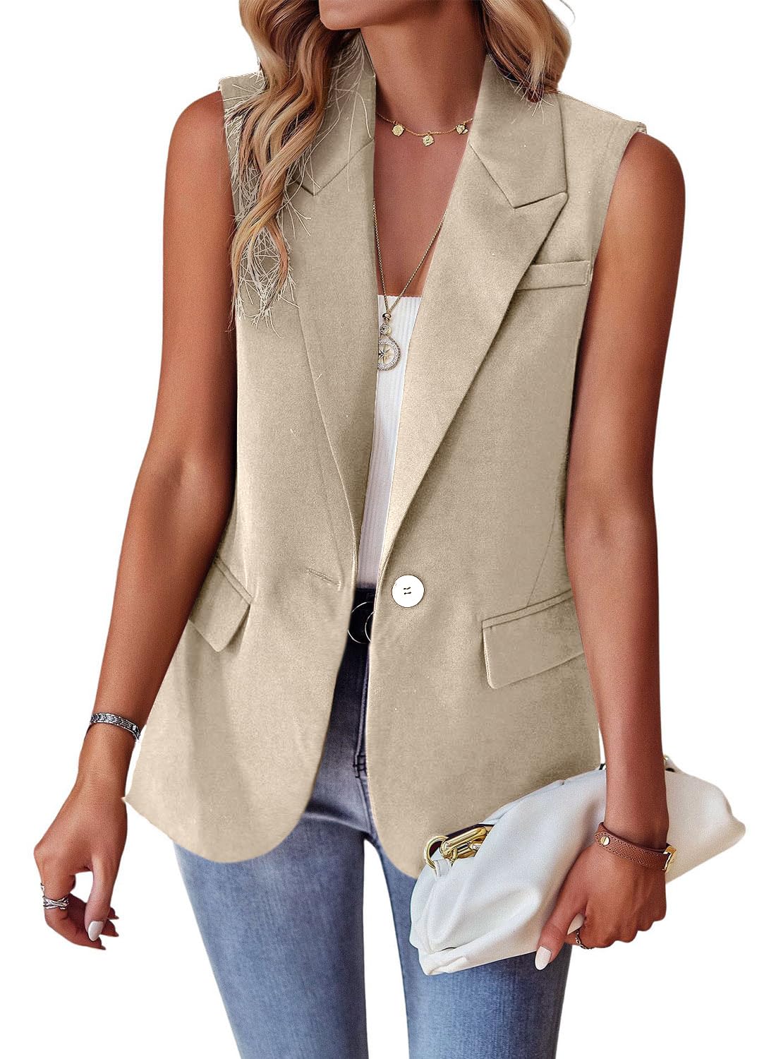 utcoco Women's Casual Business Blazer Vest Sleeveless Open Front Blazer Waistcoat with Pockets-picture-19