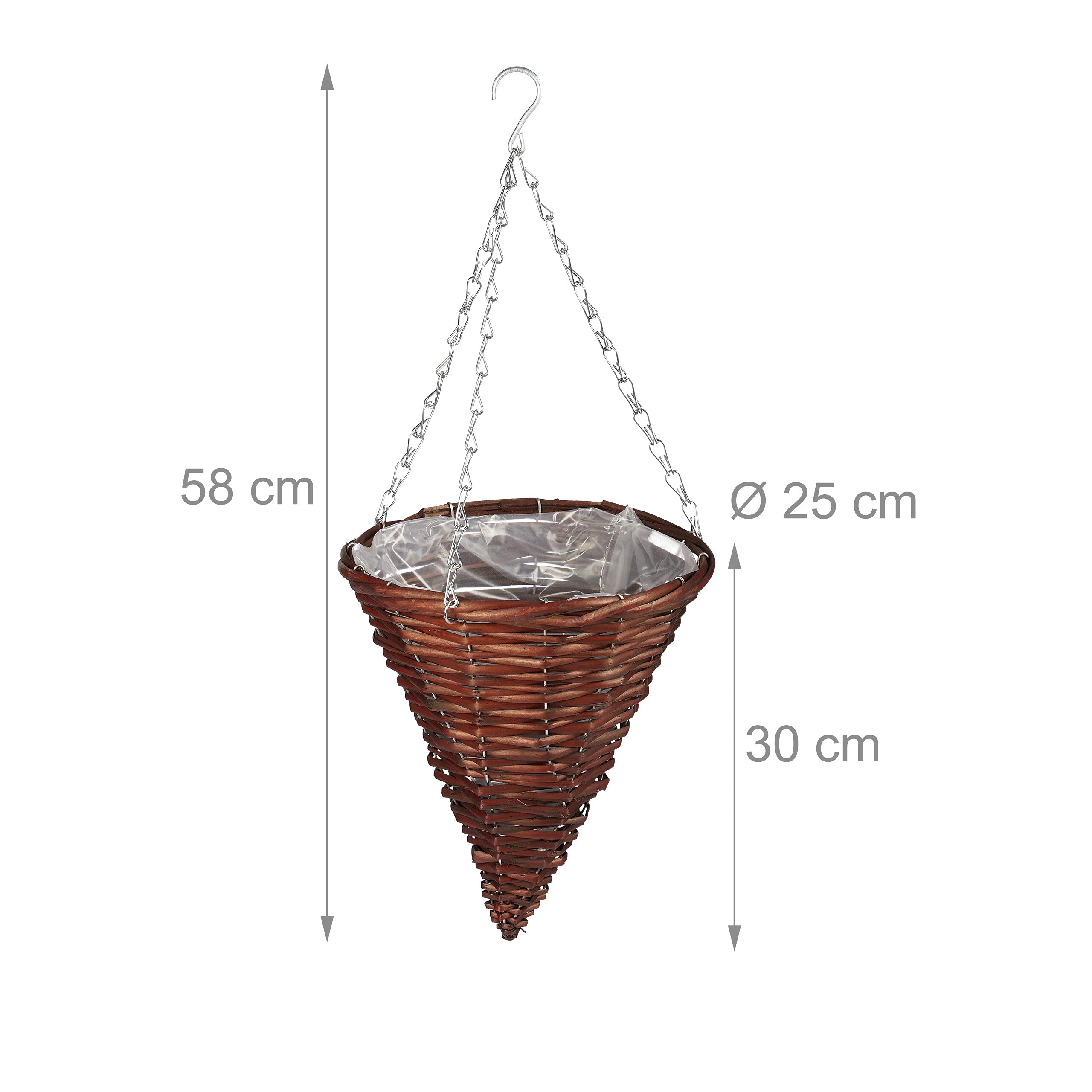 relaxdays Suspension pour Plantes en Lot de 3, Panier tressé en Osier, Fait Main, Pot de Fleur HxD 30 x 25 cm, Brun