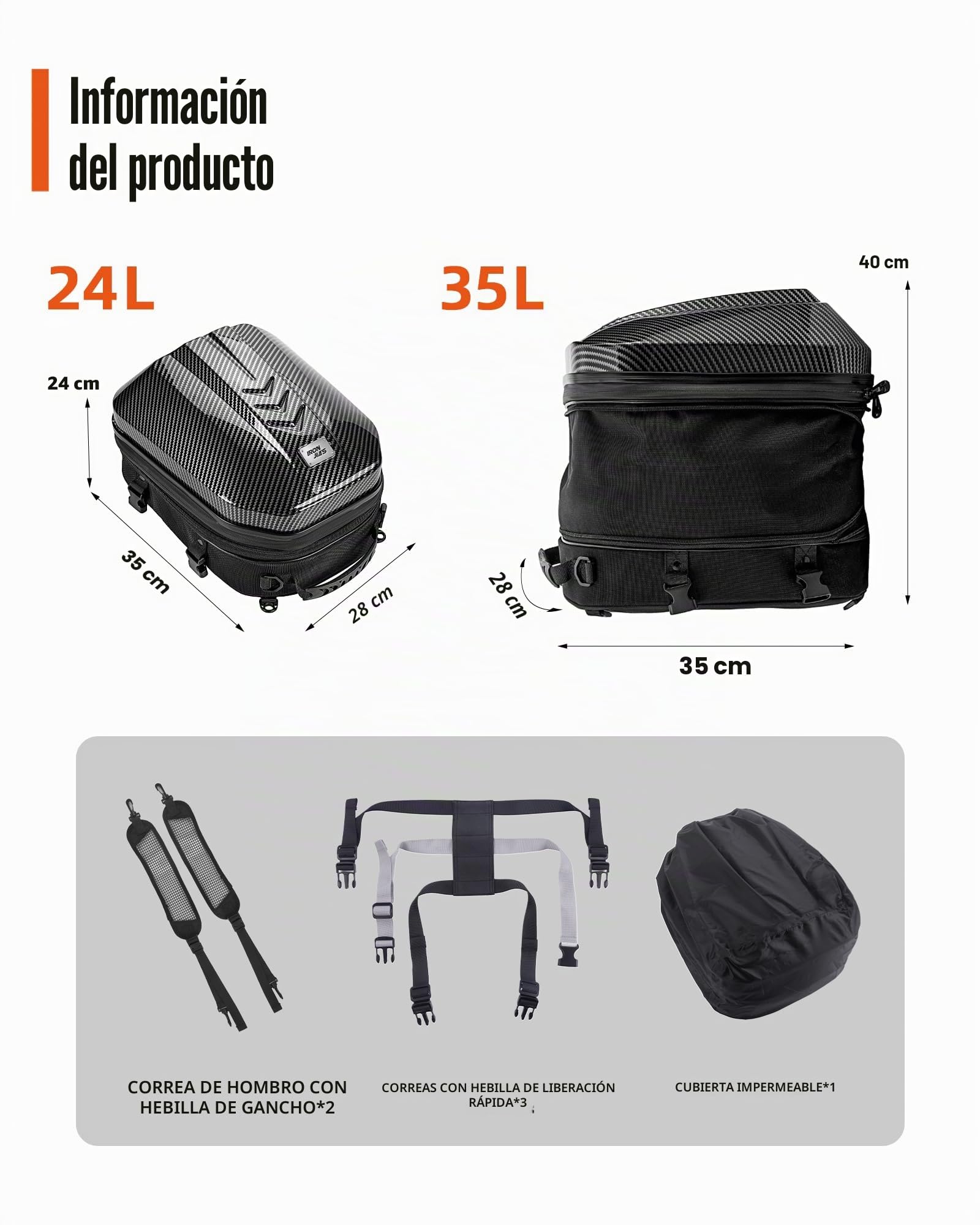Grapelet Bolsa Trasera Impermeable para Moto, Bolsa de Equipaje de plástico ABS, rígida, con Espacio de Almacenamiento Ampliable, 24 L - 35 L