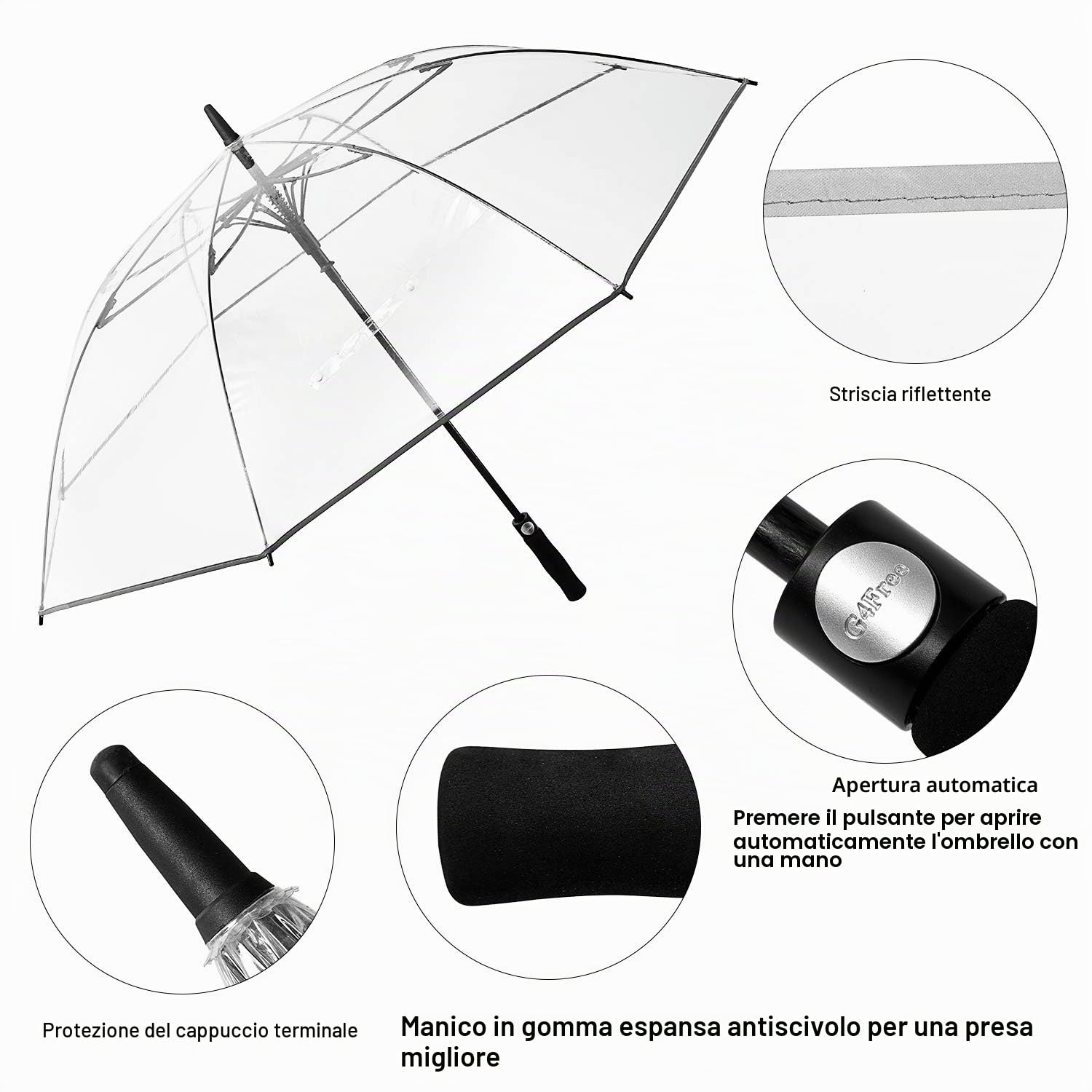 G4Free 62 Inch Ombrello da Golf Trasparente Grande - Lungo Apertura Automatica, Oversize Impermeabile Antivento con Manica per Donna Uomo