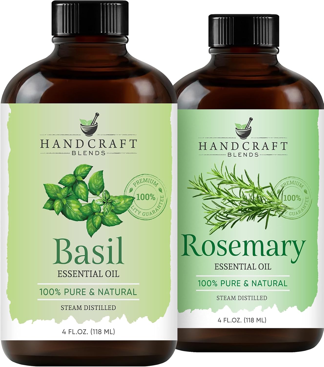Handcraft Blends Ultimate Herbal Focus Set: Rosemary and Basil Essential Oils – (2 x 4 Fl Oz) – 100% Pure & Natural – for Diffuser, Aromatherapy, and DIY Projects