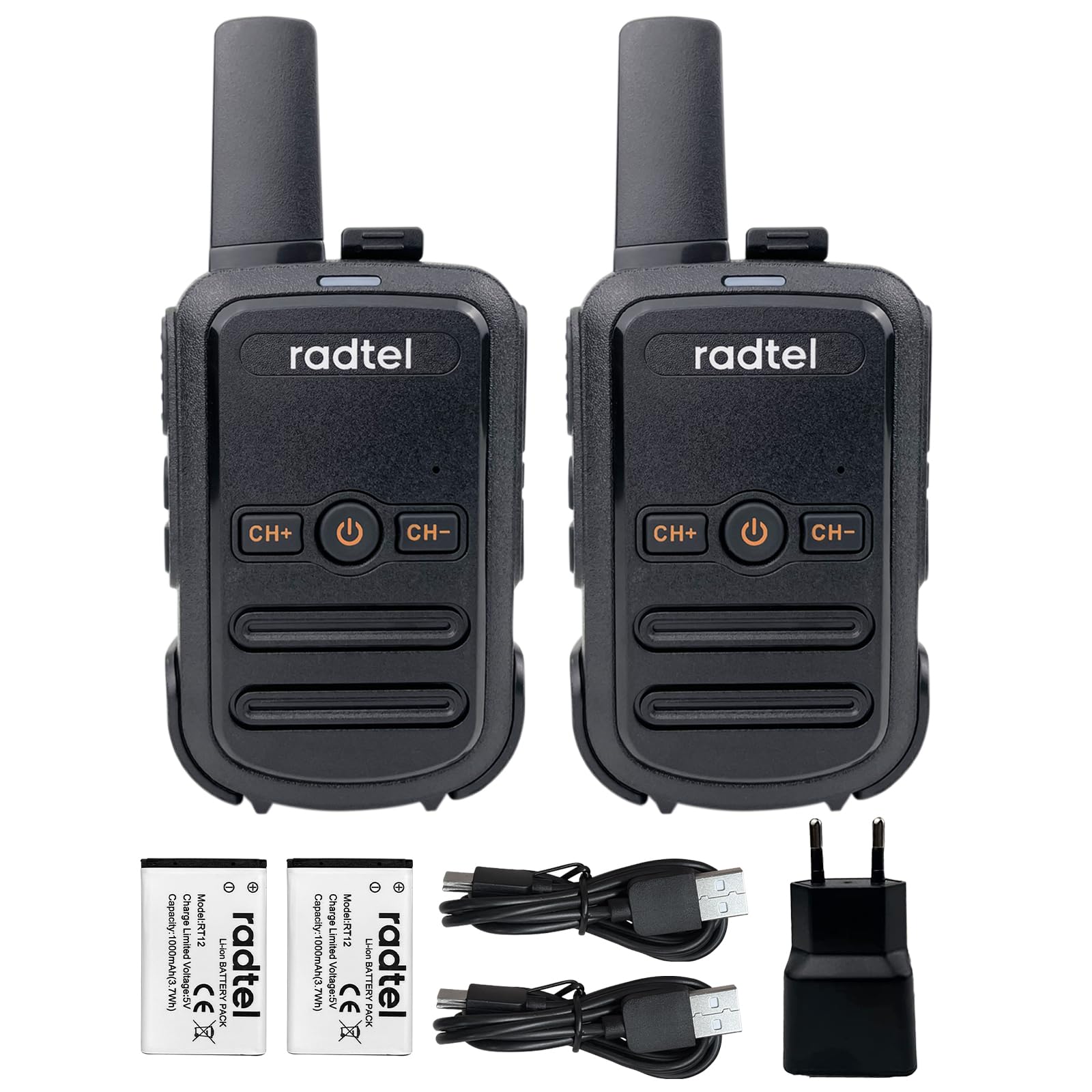 Radtel RT12 Walkie Talkie Ricaricabile per Adulti Portatile a Lungo Raggio Senza Licenza PMR 446 Radio Ricetrasmettitore 16CH Vivavoce VOX per Escursioni in Campeggio… (Nero)