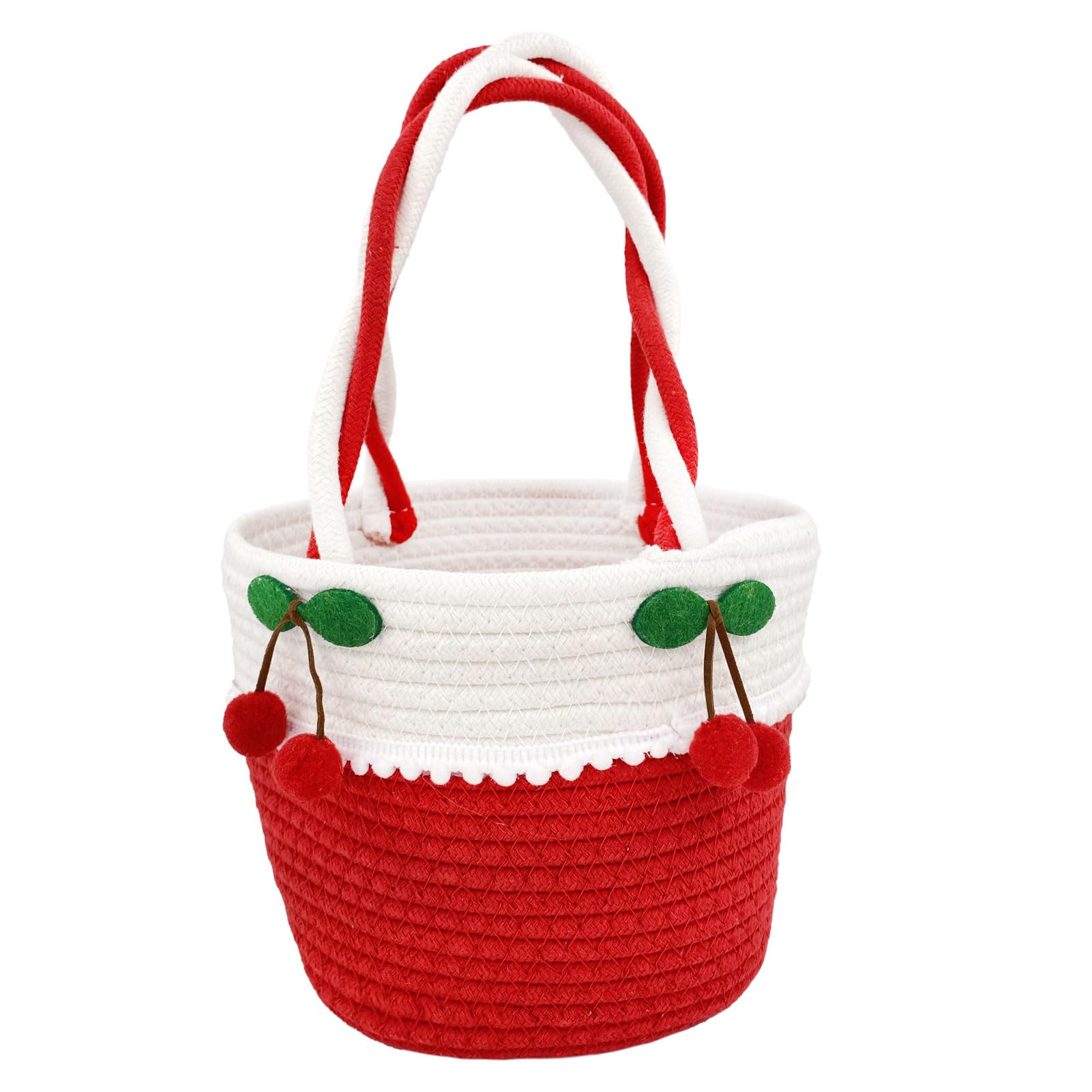 Melbelia Small Cherry Handbags with Handles — Cute Cotton Woven Tote Bags for Women/Girls — Beach Boho Bags for Girls’ Outdoor Activities (1 Piece, Red)