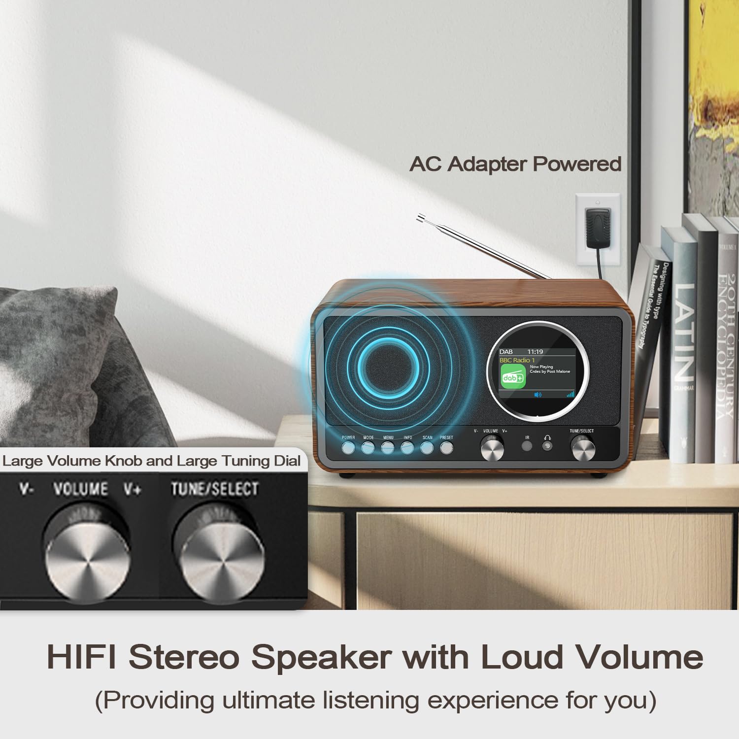 Radio portatile DAB+ FM Monodeal con 60 preset, sveglia e altoparlante HiFi 5W