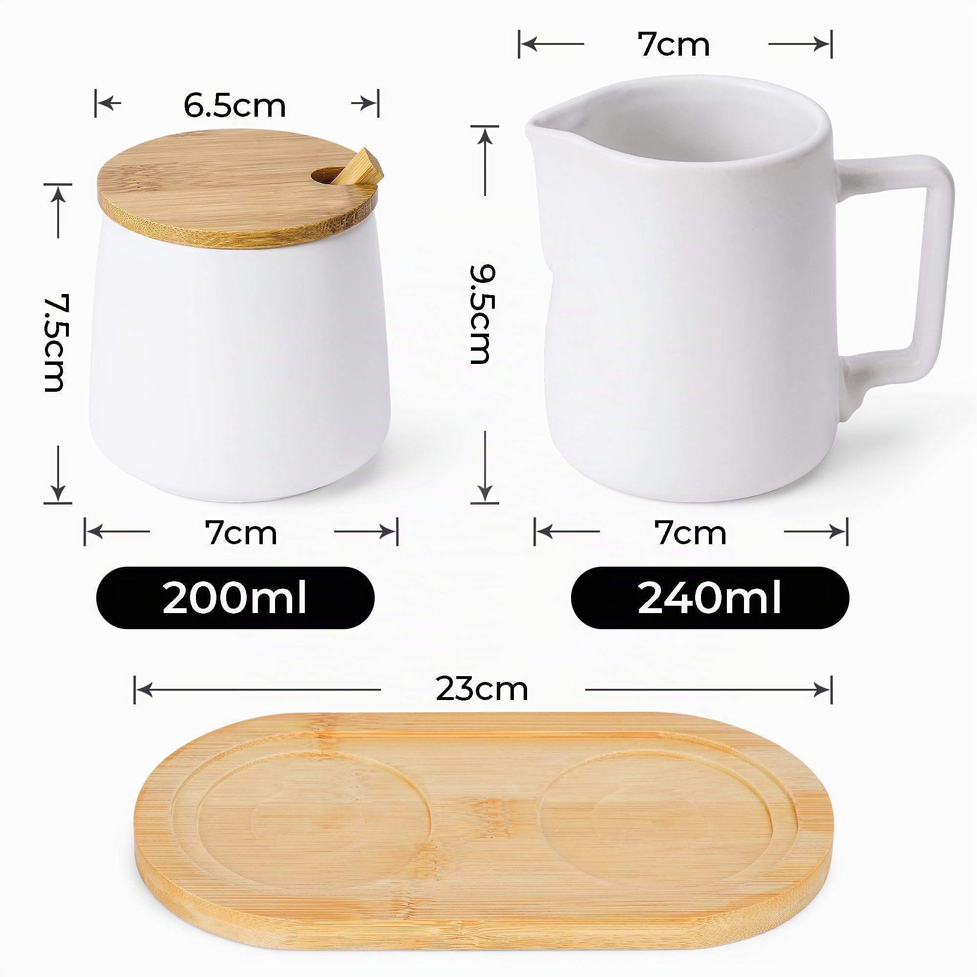 MIAMIO - Ensemble de service à sucre et crème avec couvercle et cuillère/Accessoires de bar à café en céramique - Compatible micro-ondes et lave-vaisselle (Blanc)