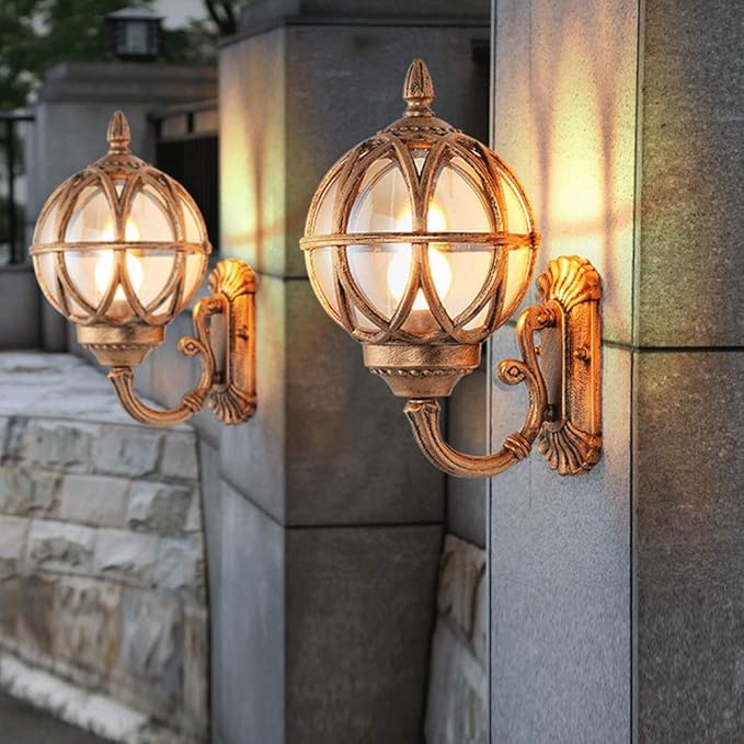 KUYT Sconce Prijfter Buidword Lichterling Bronzen Buiten Mul Lantern Waterde Porta Vorh Lichten Wandel Mout Voor Huis Garden Garage Porch Eente Patio Barn Curtyard Barn Lamp Indoor Home/Goud M/2 Pc's photo 2