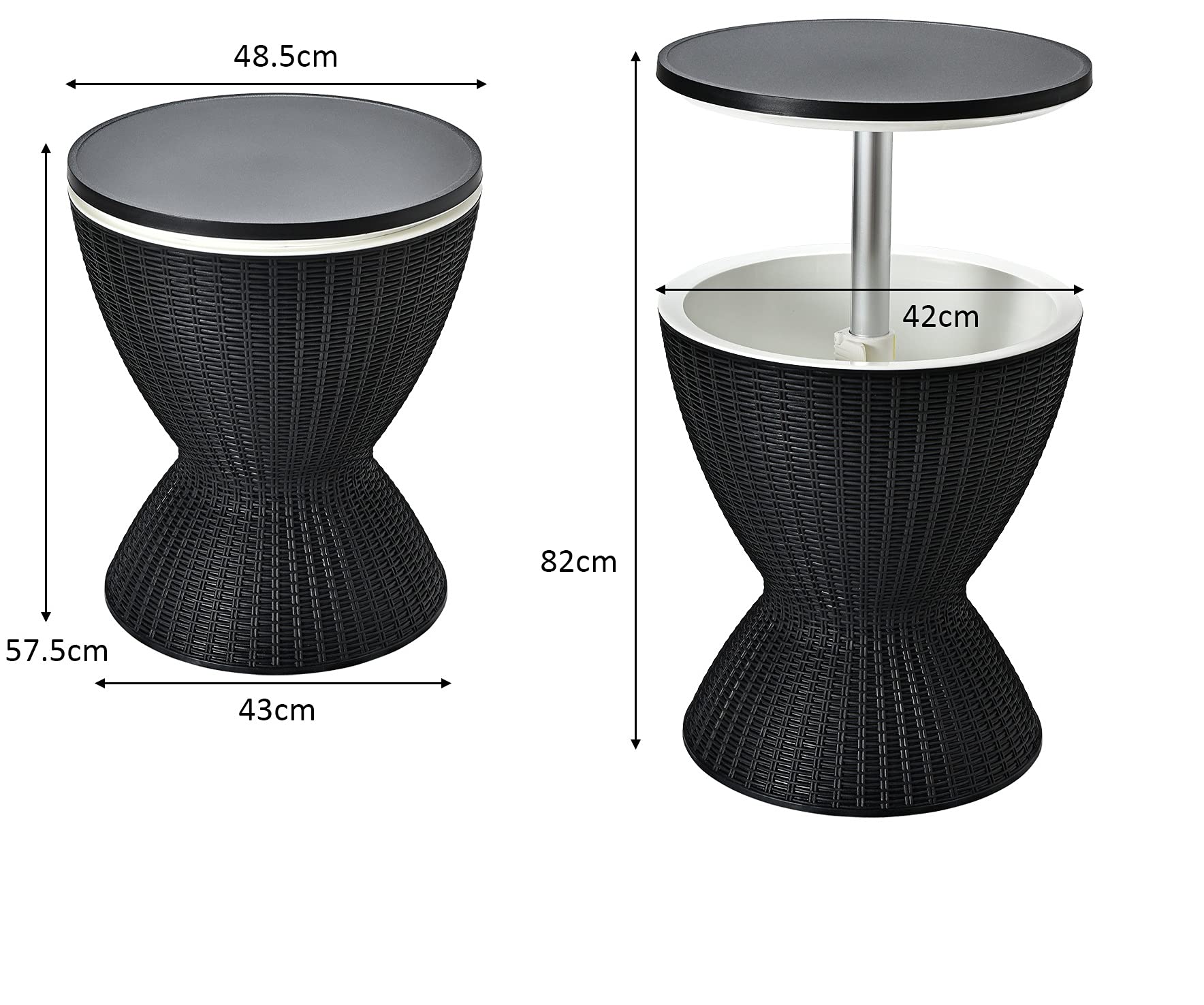 RELAX4LIFE Cool Bar Seau à Glace 30L Table Relevable Ø43 Table Cocktail Bouchon Drainage Rotin Résistant UV Piscine Terrasse Patio Noir