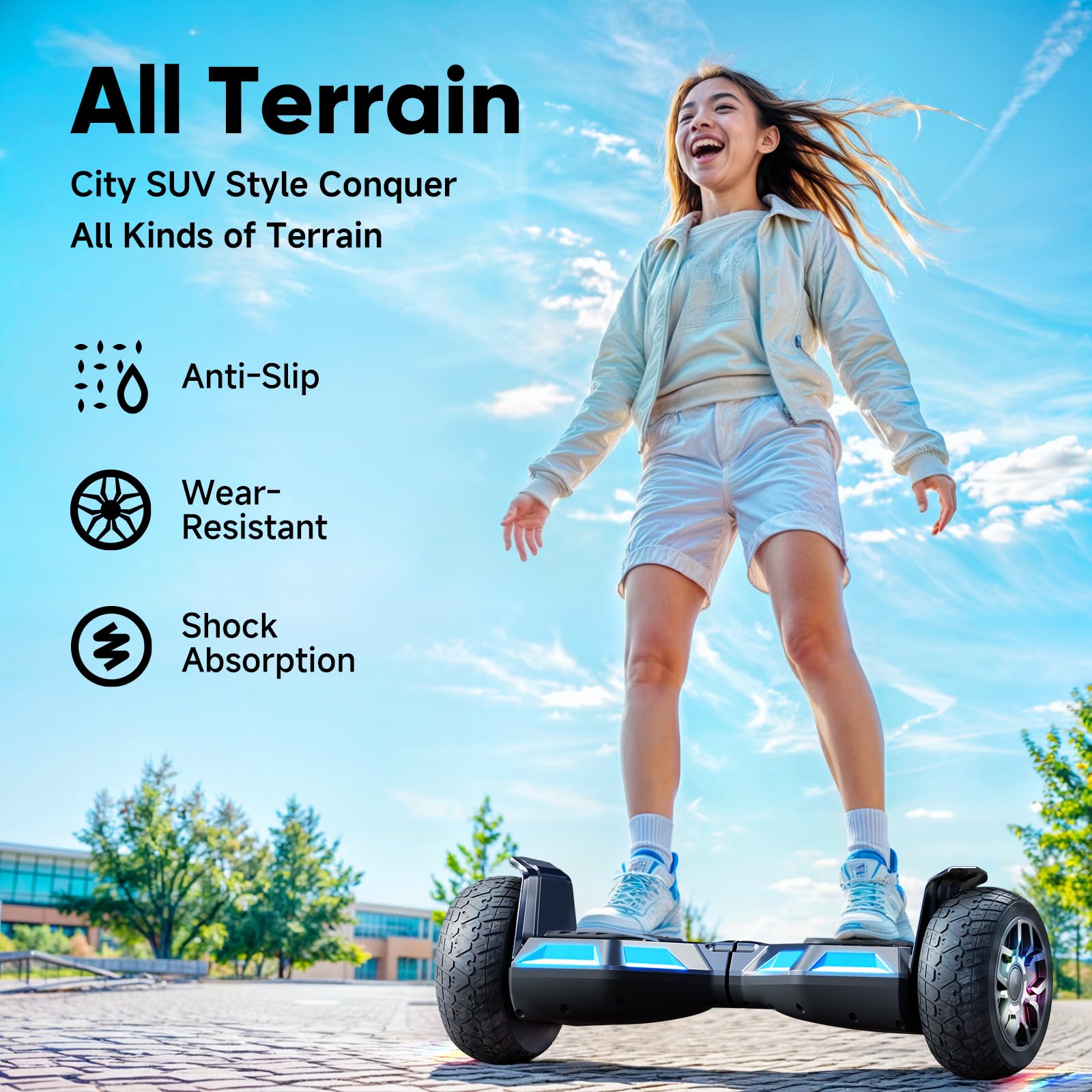SISIGAD Hoverboard 8.5" Todo Terreno, Estándar de la UE- Bluetooth Integrado con Potente Motor, Monopatín Eléctrico Auto-Equilibrio, Regalo para Adolescentes y Adultos