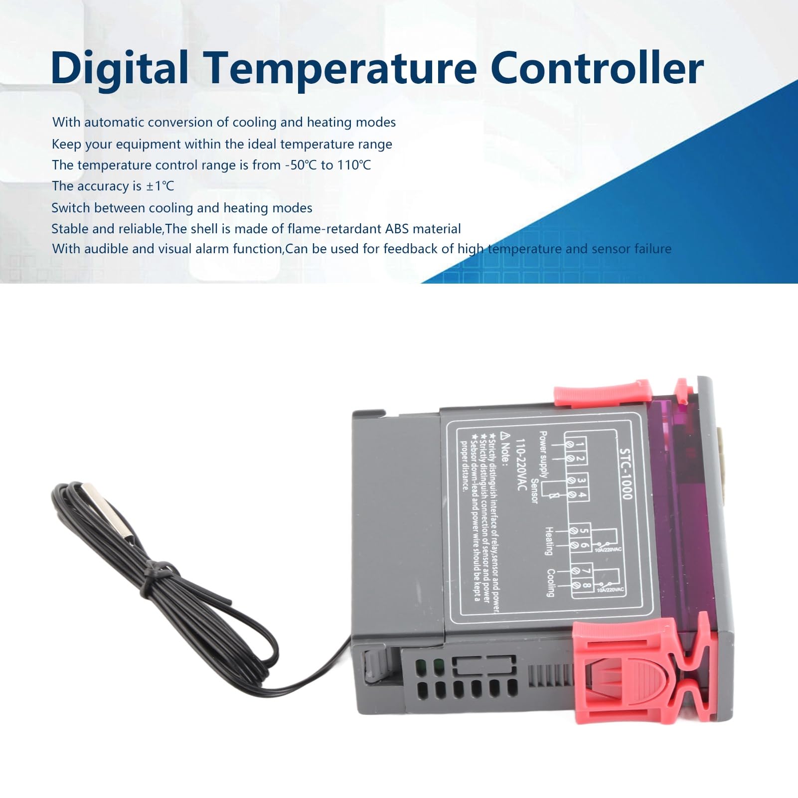 Digital Temperature Controller Cooling Heating Thermostat with Sensor STC1000 for Home Brewery Greenhouse (AC110~220V)