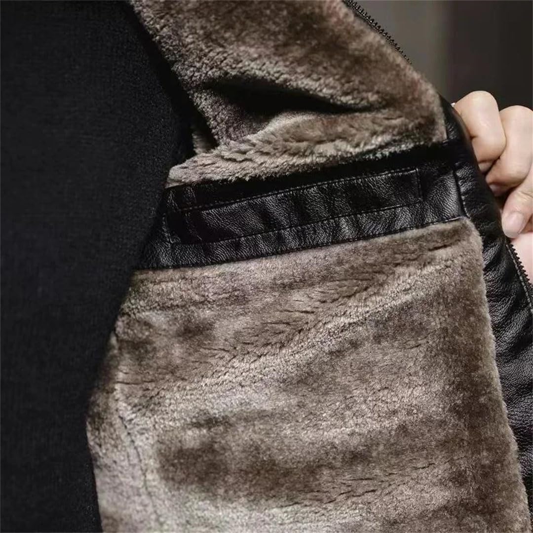 Men's Winter Vintage Leather Jacket Faux Fur CoLLar Windproof WarM Coat