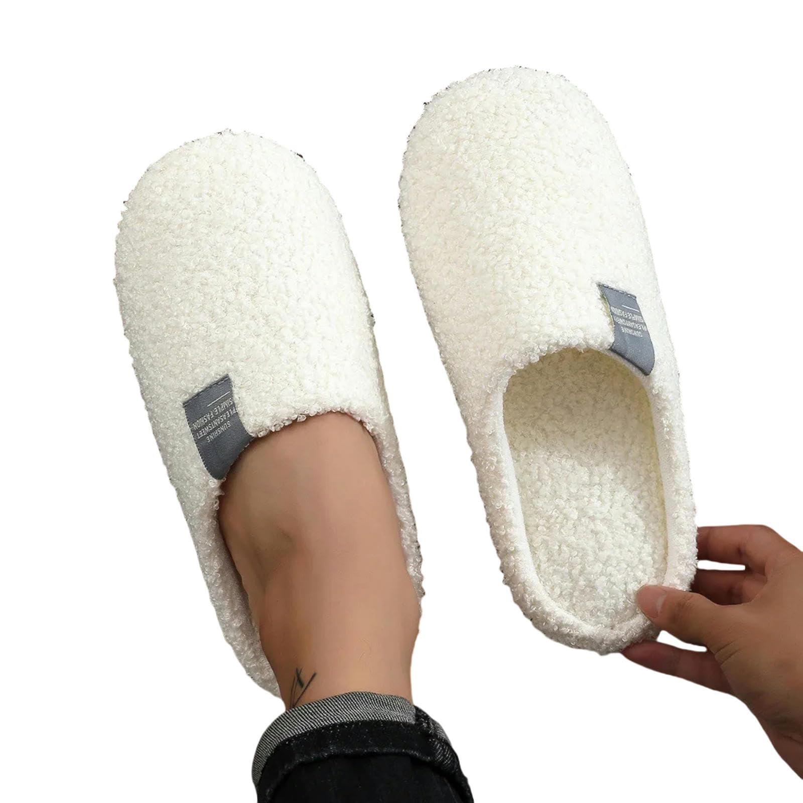 Pantofole Pantofole per Casa Pantofole di Pelliccia Morbida Calda Vetrini Piatti Interni Non Slip di Cotone Camera da Letto Silenzio Silenzio Scarpe da Pavimento-bianco-38-39