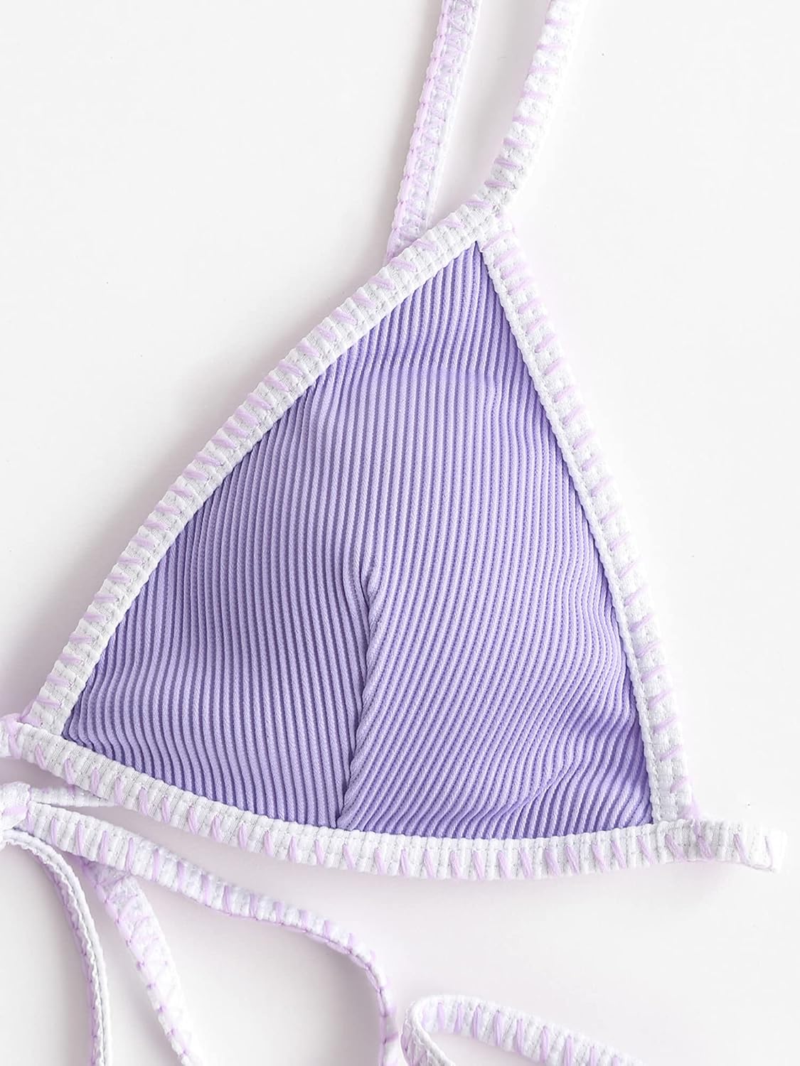 ZAFUL Women's Triangle Bikini Tie Side Whip Stitch String Bikini Two Piece Swimsuit Bathing Suits (3-Mauve, M) - Image 4