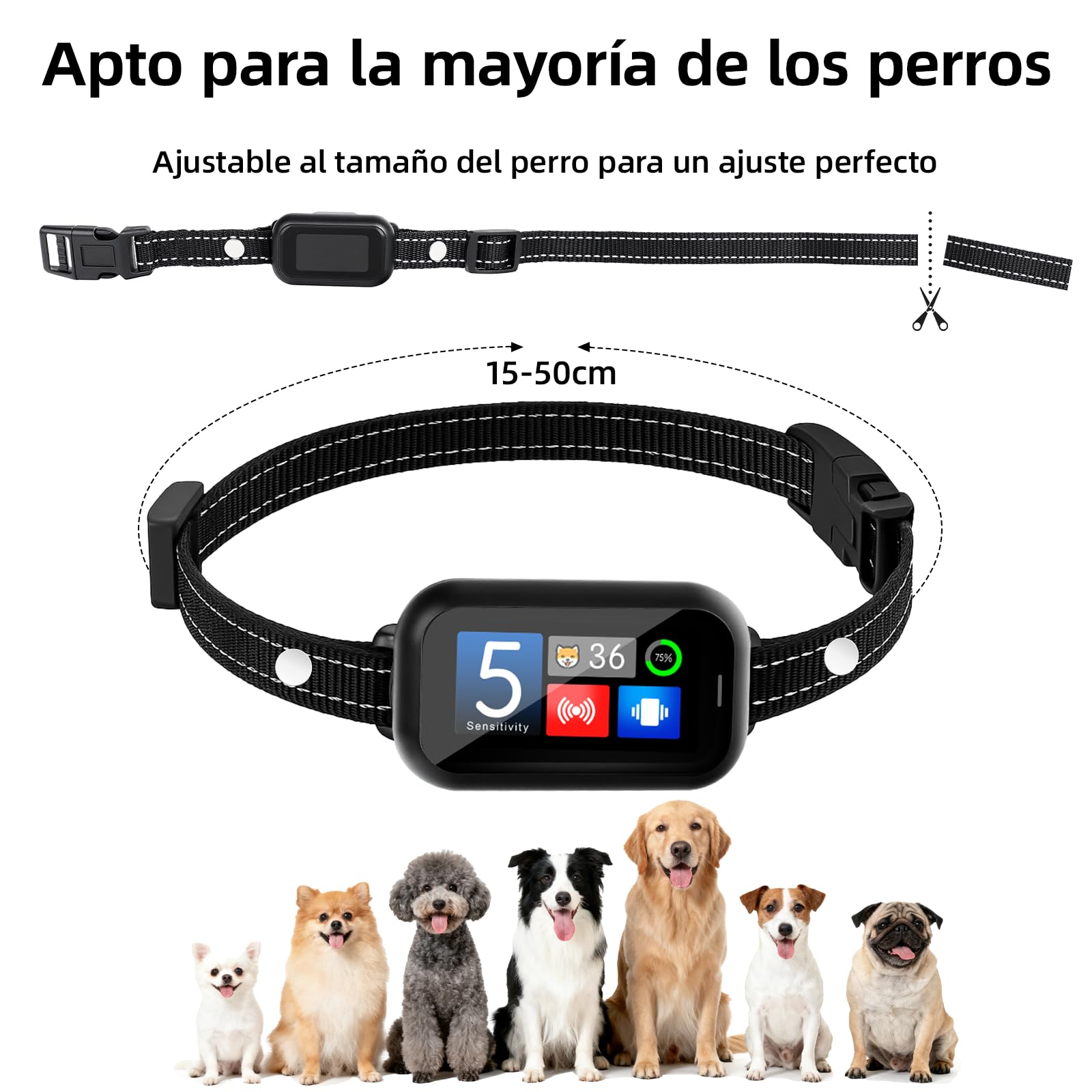 Collare Antiabbaio per Cani Piccoli Medi Grandi, Collare Addestramento Intelligente con 5 Modalità e Sensibilità Regolabile, Display LED, Batteria USB Ricaricabile, IP67 Impermeabile