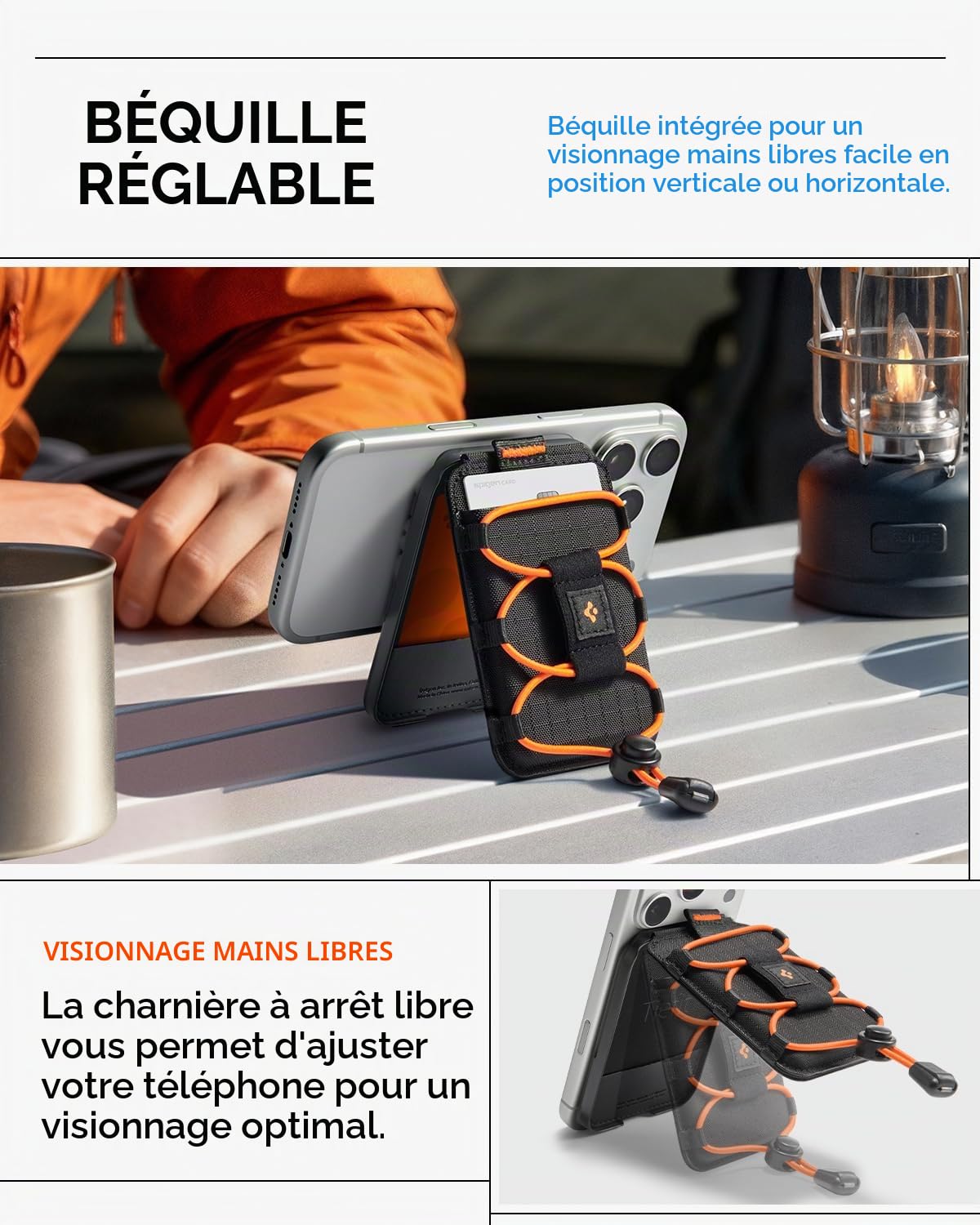 Spigen TieFit MagFit Porte-Cartes magnétique 2-3 Cartes, Support Multifonction Compatible avec Les séries iPhone 17/16/15 MagSafe, Pixel Snap – Noir