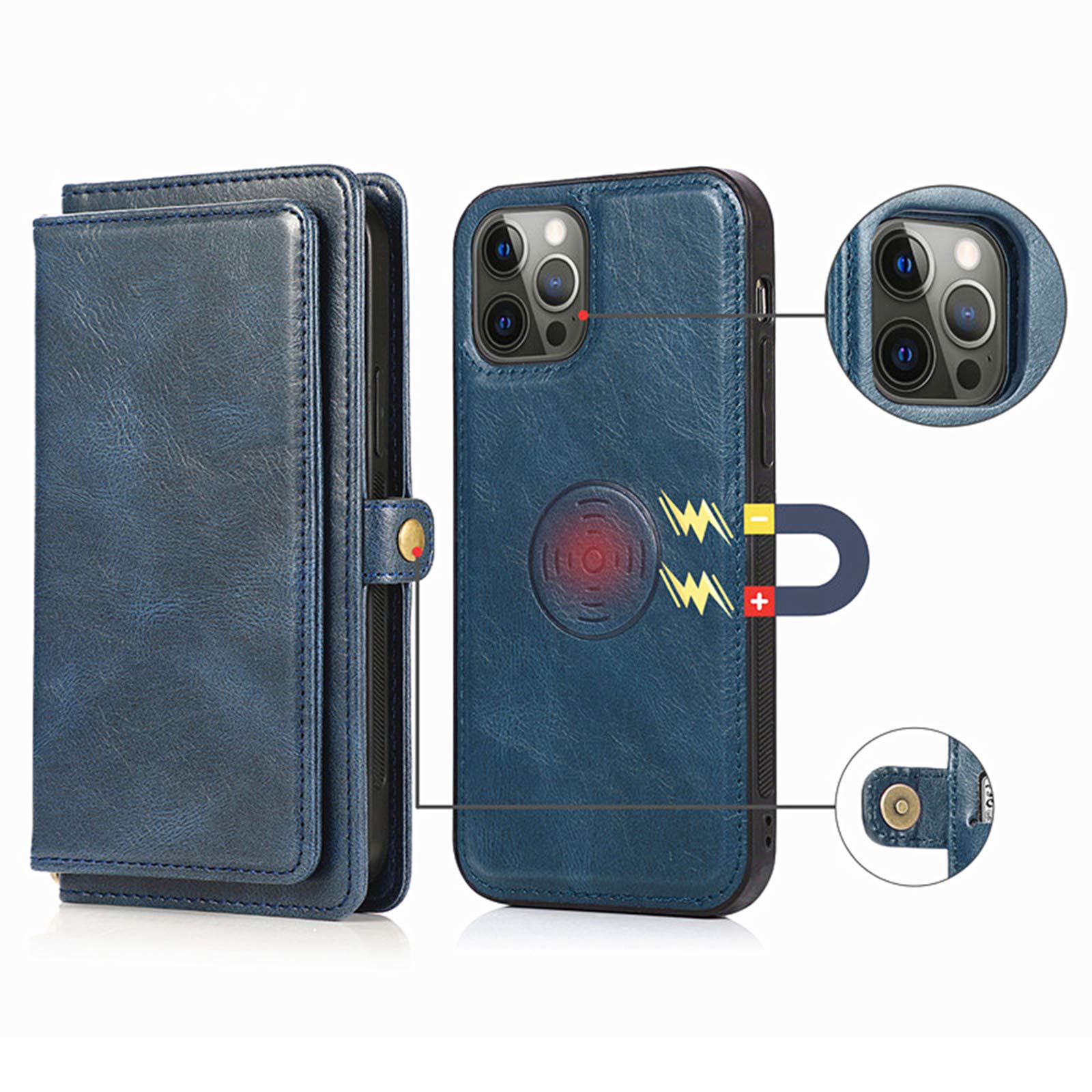 Etui kompatybilne z iPhone 12/12Pro (6,1"), zdejmowane 2 w 1 etui z klapką ze skóry magnetycznej z przegródkami na karty, wielofunkcyjne etui na telefon do iPhone'a 12/12Pro, zielone