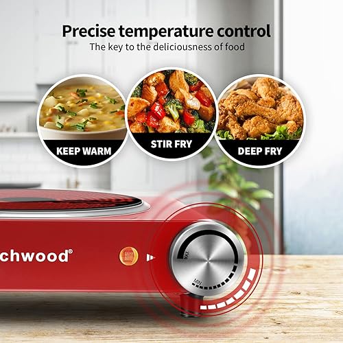 Miniatura 4 de Techwood - Placa caliente, quemador individual para cocinar, estufa eléctrica de cerámica infrarroja portátil de 1200 W con temperatura ajustable,
