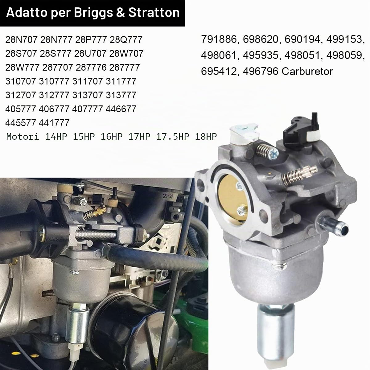 ZAMDOE Carburatore per Briggs & Stratton 287707 287776 287777 310707 310777 Motori 698620 690194 791886 799727 496796 499153 695412 792768 Sostituzione carburatore