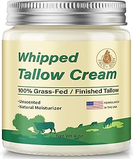 Beef Tallow for Skin, Organic Grass Fed Whipped Beef Tallow Balm Moisturizer Deeply Nourishing