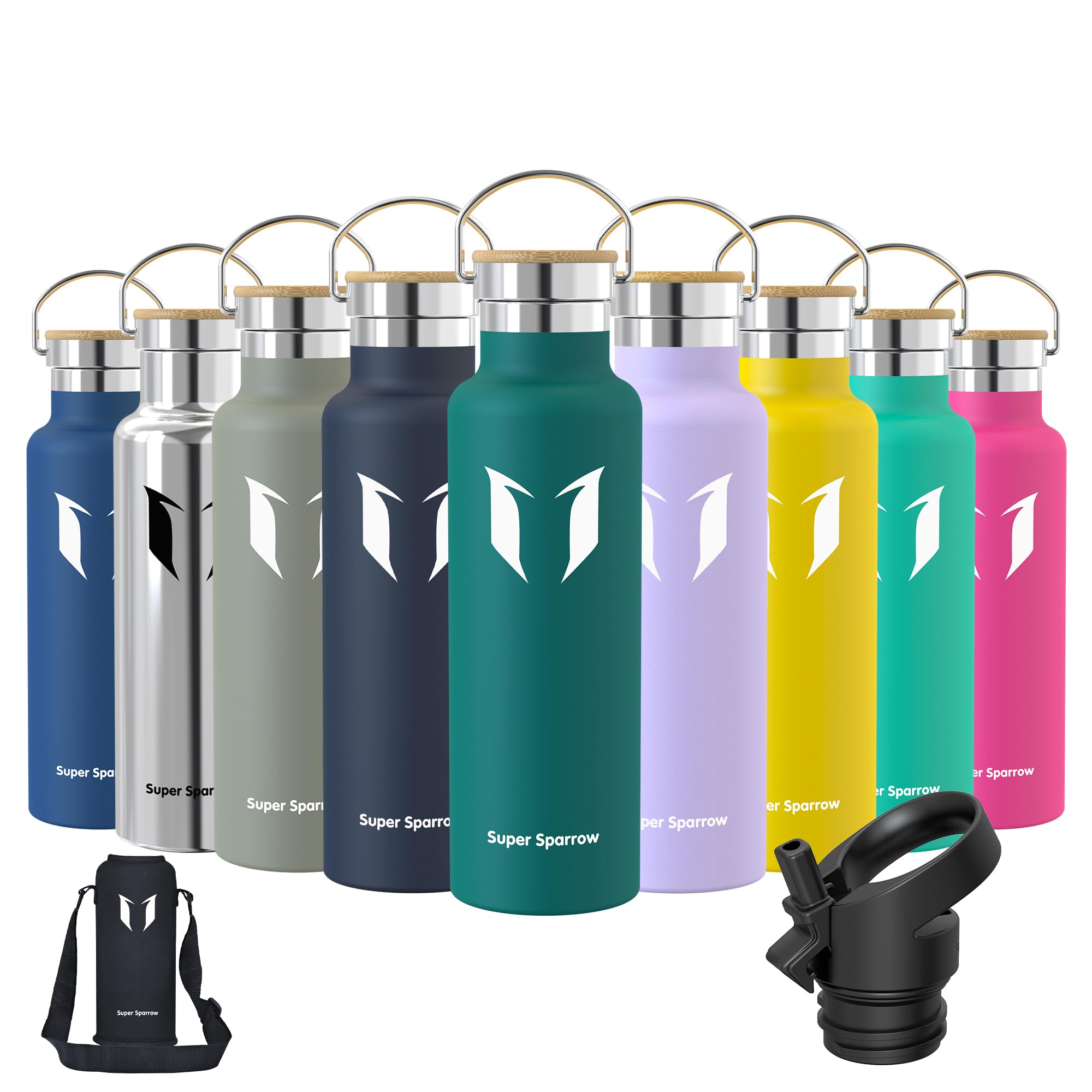 Super Sparrow Borraccia Termica - Bottiglia Termica Senza Perdite - 350ml/500ml/620ml/750ml/1L - Senza BPA Borracce Bambini - Per Scuola, Sport, Campeggio, Palestra, Ciclismo - Con 2 Tappi