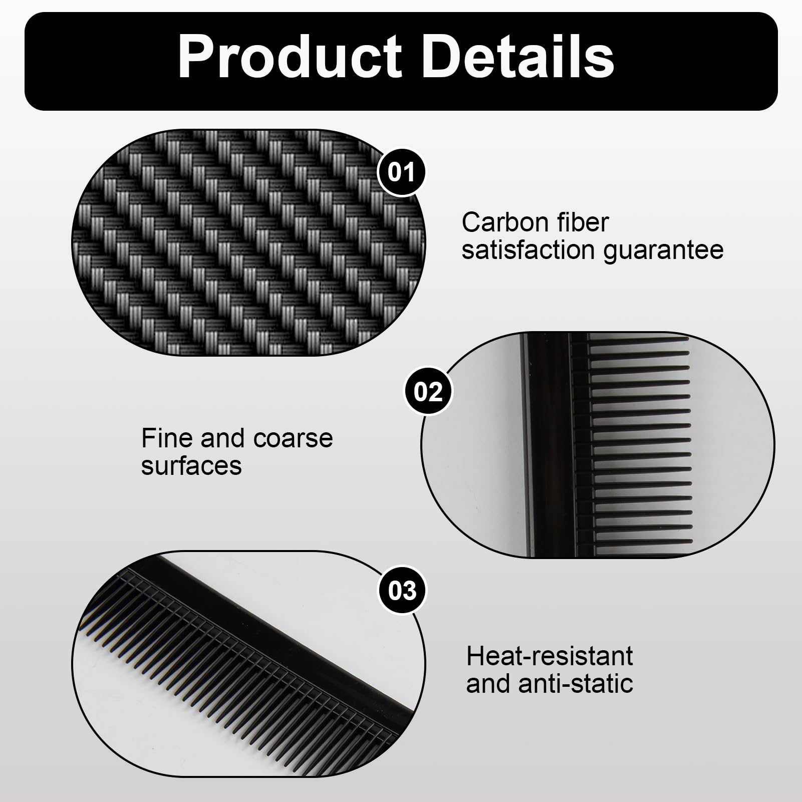 4 pack Shatterproof Carbon Hair Comb for Men and Women Antistatic Double-Sided Cutting and Styling Comb - Image 3
