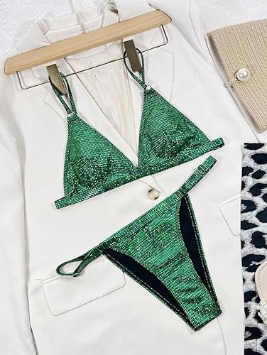 Miniatura 3 de YAUASOPA Bikini brillante para mujer, traje de baño de dos piezas con tanga