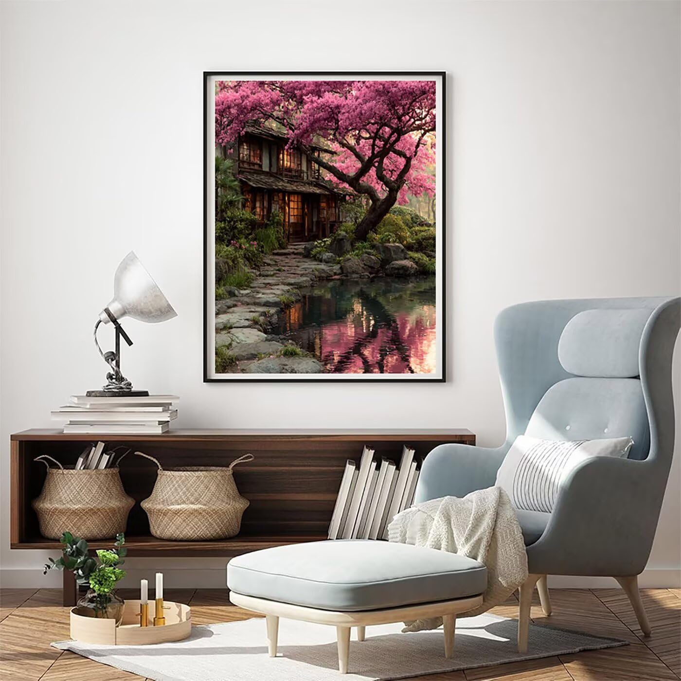 Landschaft Kabine Malen Nach Zahlen Erwachsene, Paint by Numbers Adult Set, Heimwerk Malen Nach Zahlen Kinder Mit Rahmen, Pinsel und 36 Acrylfarbe für Deko Wohnzimmer Geschenke 60 x 80 cm BJHDK444