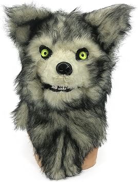 HAO Realistic Furry Halloween Horror Mask Plush Werewolf Costume with Moving Jaw, Mouth Moveable Wolf Head Mask for Halloween Party Wolf Cosplay Costume