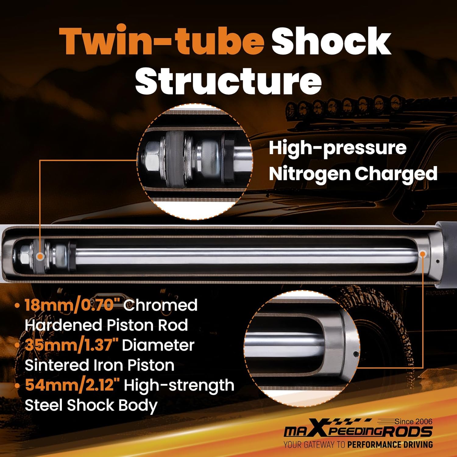 maXpeedingrods Fit 3-4" Lift Rear Shocks for Jeep Grand Cherokee WJ 1999-2004 2WD 4WD, G1 Version
