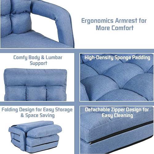 Miniatura 4 de Giantex - Sillón plegable con reposabrazos y almohada ajustable, Acero Poliéster, Azul Azul,Gris,Rojo -,Blanco