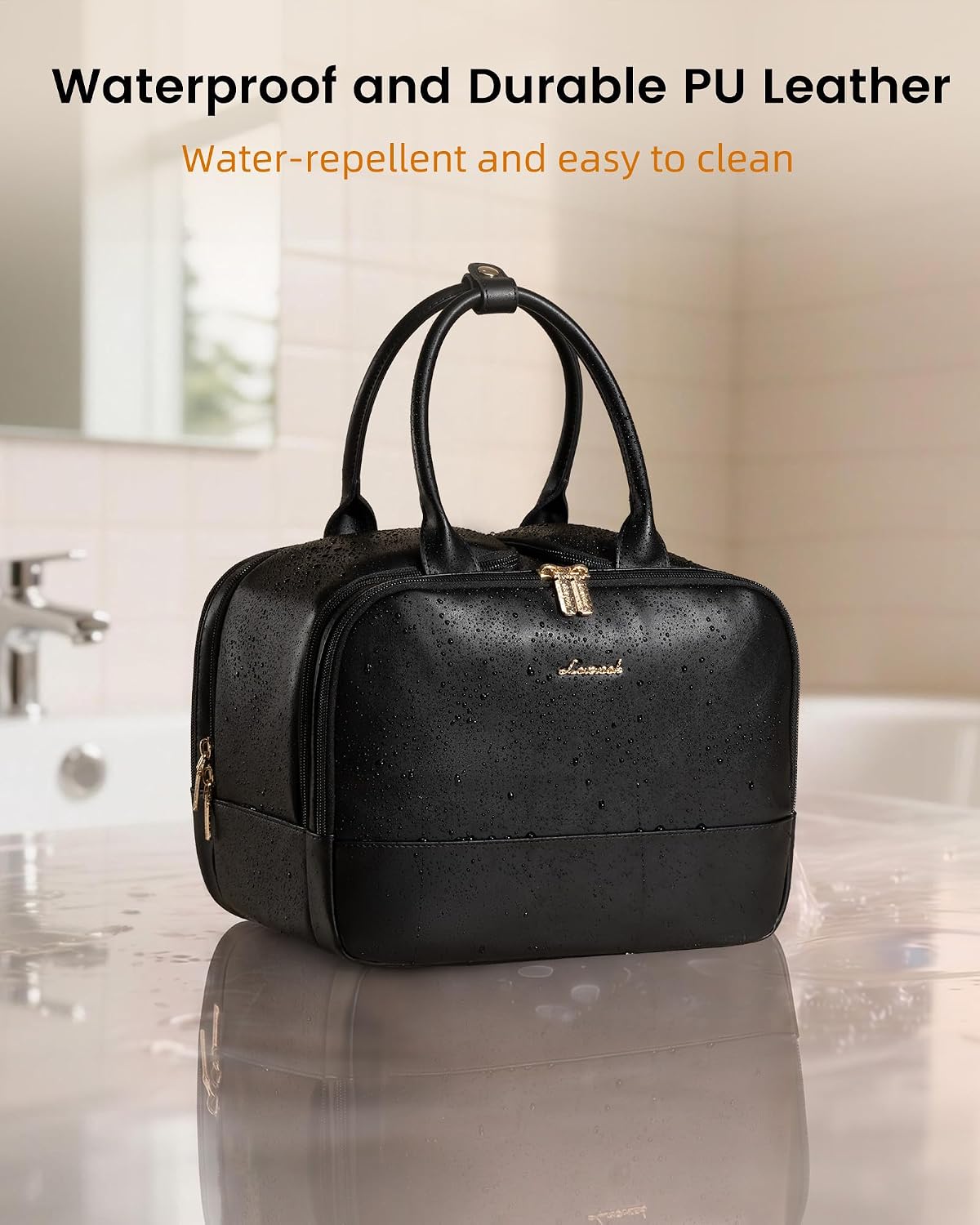 LOVEVOOK Travel Toiletry Bag for women, Leather Large Wide-open Makeup Bag, Waterproof Cosmetic Bag Organizer for Shower, Traveling, Toiletries, Bathroom thumbnail