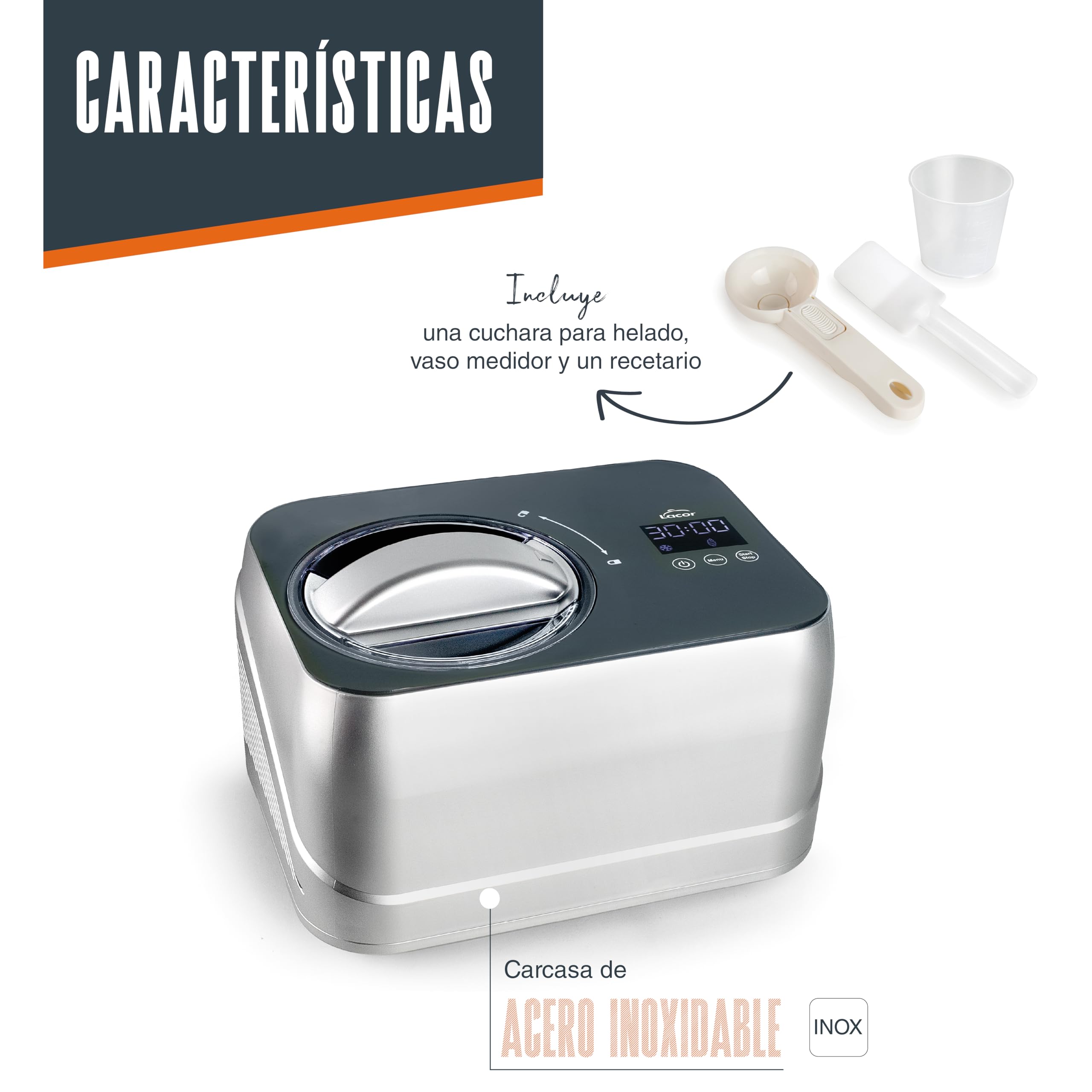 Lacor 69416 - Máquina de Helado, 1 L, 100 W, con Compresor - Cocina