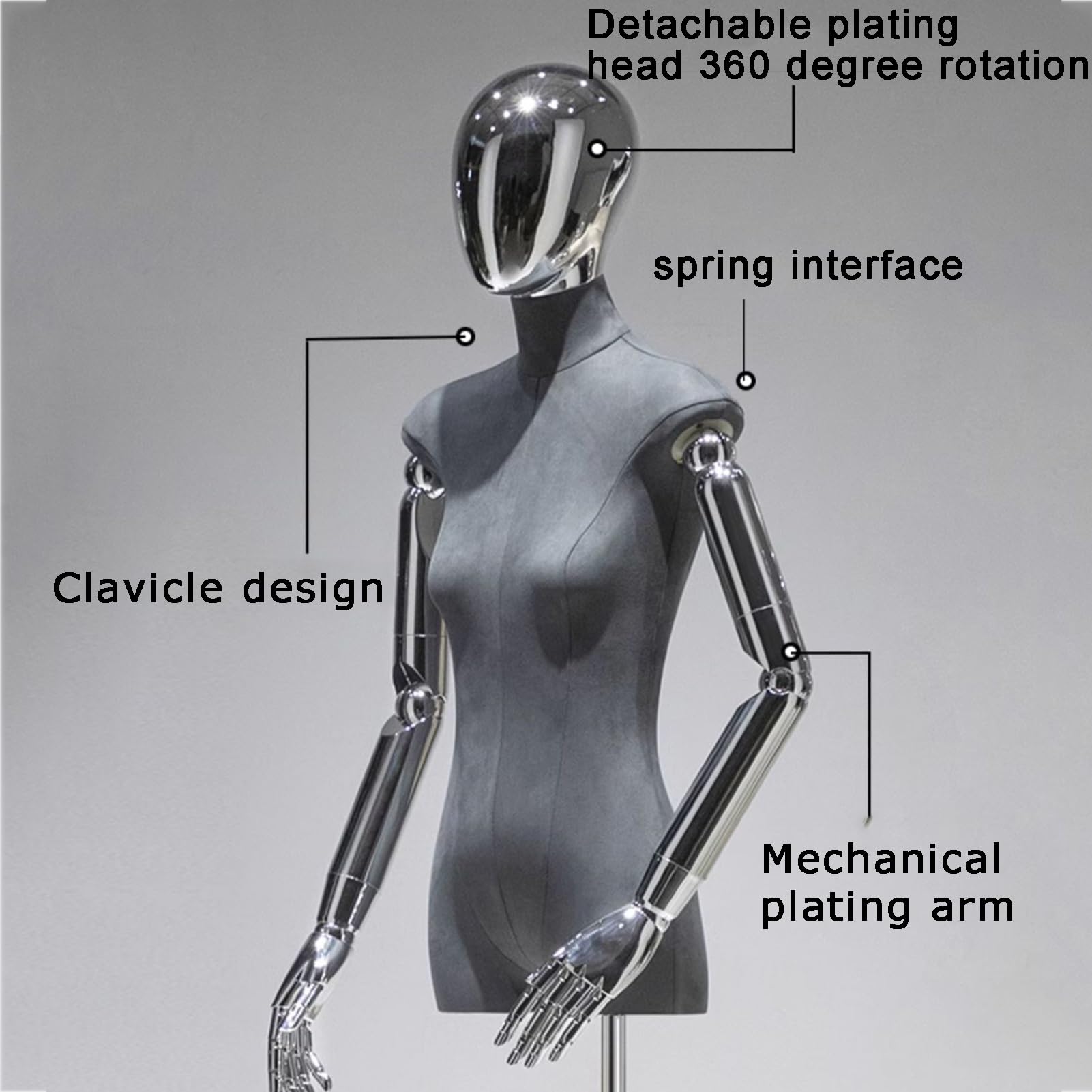 EKBBBYE Female Mannequin Torso Body, Detachable Arms Body Model Mannequin Display Stand, Plating Processes Dummy Mannequin Modle,White,A