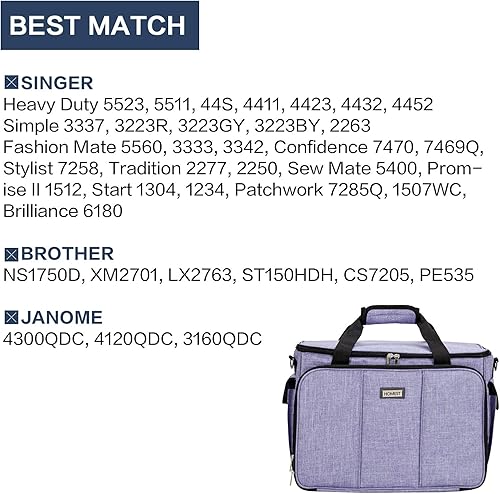 Miniatura 5 de Homest - Caja de transporte de máquina de coser; bolsa universal con correa para el hombro, compatible con la mayoría de las máquinas estándar Morado