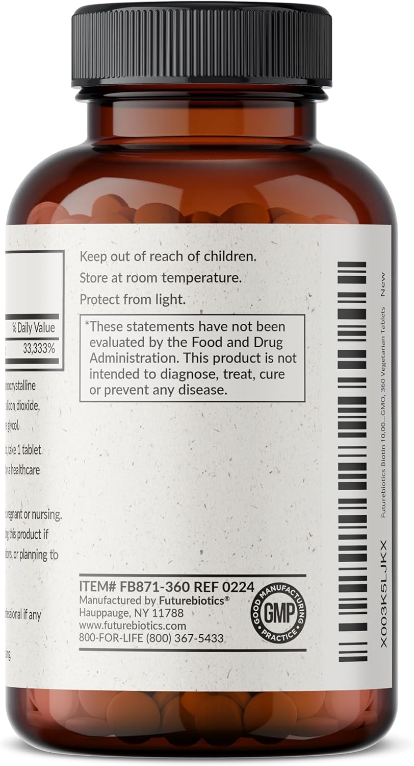 Futurebiotics Biotin 10,000 MCG High Potency Tablets Supports Healthy Hair, Skin & Nails & Energy Production, Non-GMO, 360 Vegetarian Tablets - Image 7