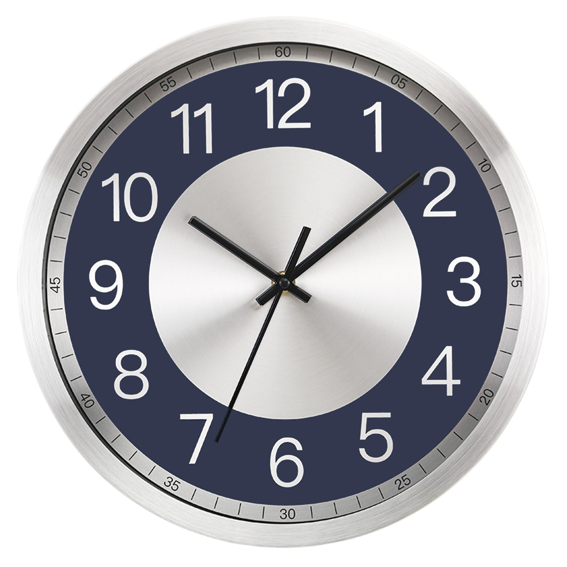 Horloge murale silencieuse sans tic-tac en acier inoxydable à piles