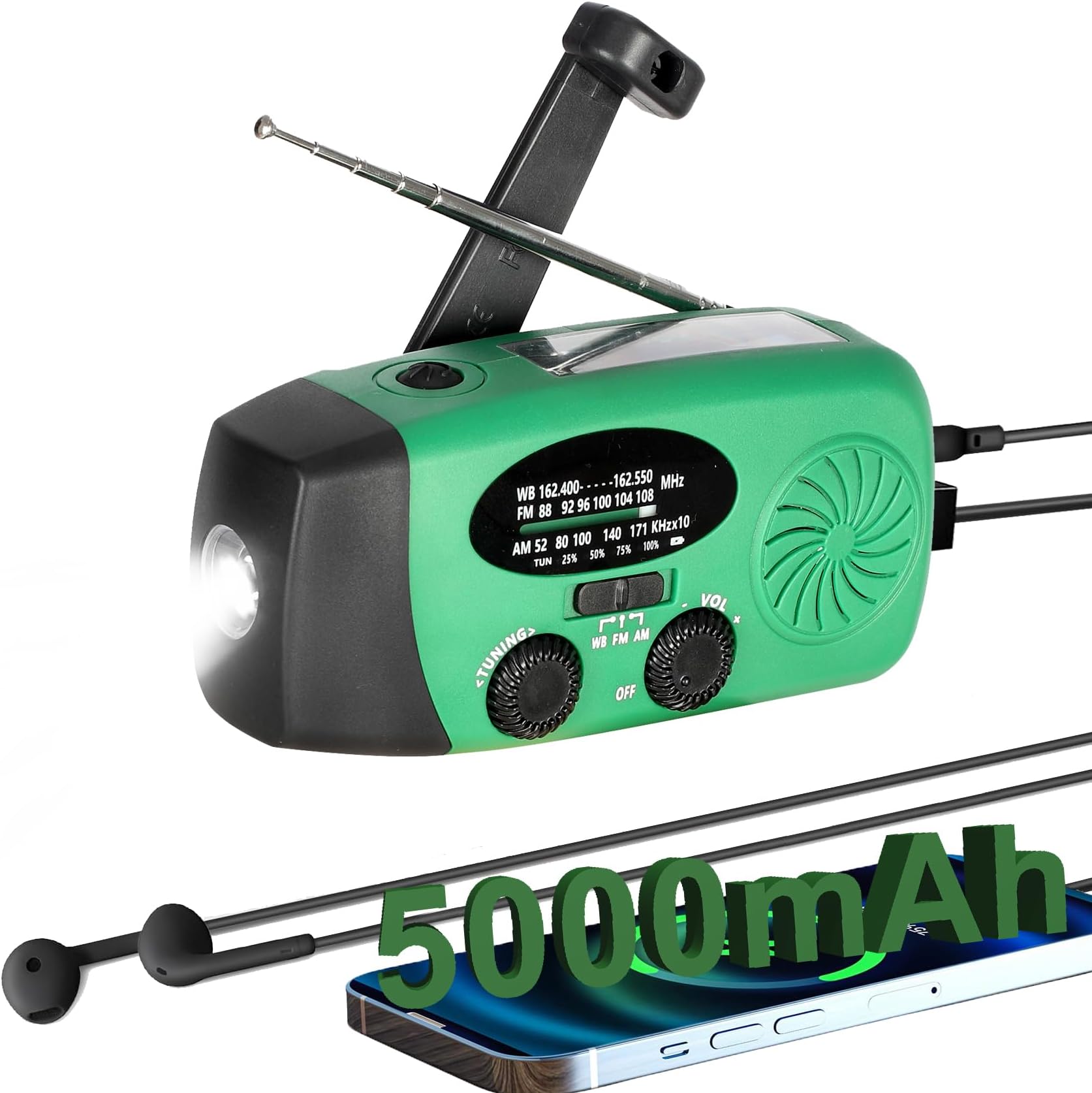 Radio Di Emergenza 5000 MAh A Manovella – AM/FM/NOAA, Torcia LED, Ricarica Solare E USB, Allarme SOS, Per Campeggio E Situazioni Di Crisi Radio Di Emergenza 5000 MAh A Manovella – AM/FM/NOAA, Torcia LED, Ricarica Solare E USB, Allarme SOS, Per Campeggio E Situazioni Di Crisi