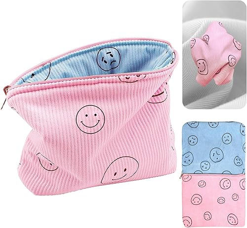 Miniatura 1 de Bolsa de maquillaje de cara sonriente, bolsa de cosméticos de pana suave, bonita monedero de viaje, neceser de maquillaje para mujeres, bolsa de