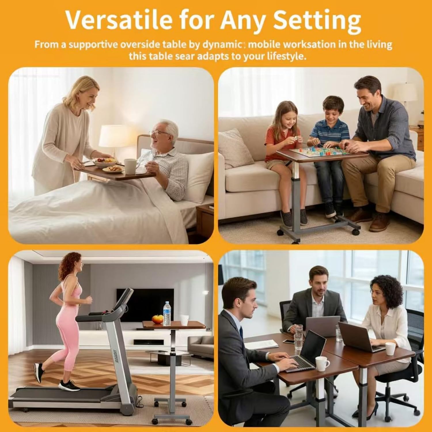 Adjustable Overbed Table with Wheels, Pneumatic Height Lift Rolling Bedside Table, Standing Desk for Home & Office Use, Ideal for Seniors & Limited Mobility(Walnut Brown)