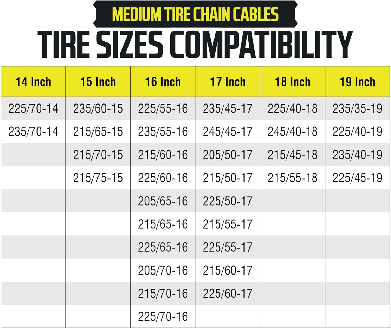 Tire Chain Cables For Snow & Ice, Fits Passenger Cars & Some SUVs, Constructed to Provide Maximum Traction & Grip - Set of 2 (Medium)