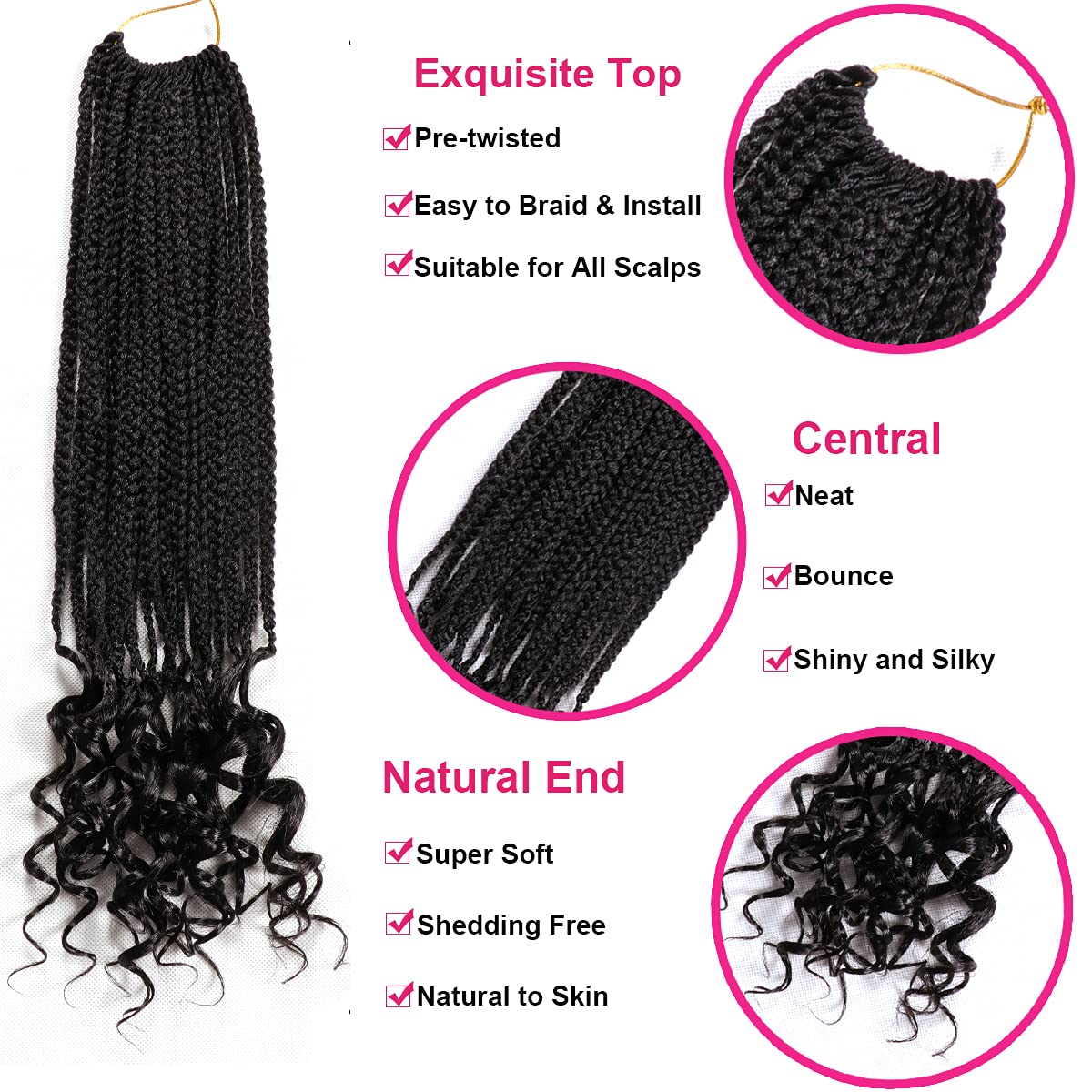 7 Packs 18 Inch Box Braids Crochet Hair Crochet Box Braids with Curly