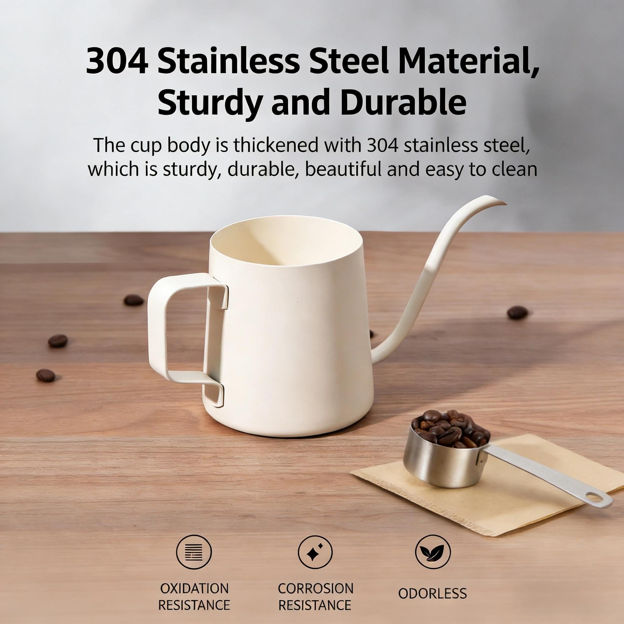 Regadera Mini 350 ml Blanca de Acero Inoxidable – para Plantas de Interior, suculentas, bonsáis y macetas pequeñas, con caño Largo preciso, también como Tetera, cafetera o Jarra de Bebidas