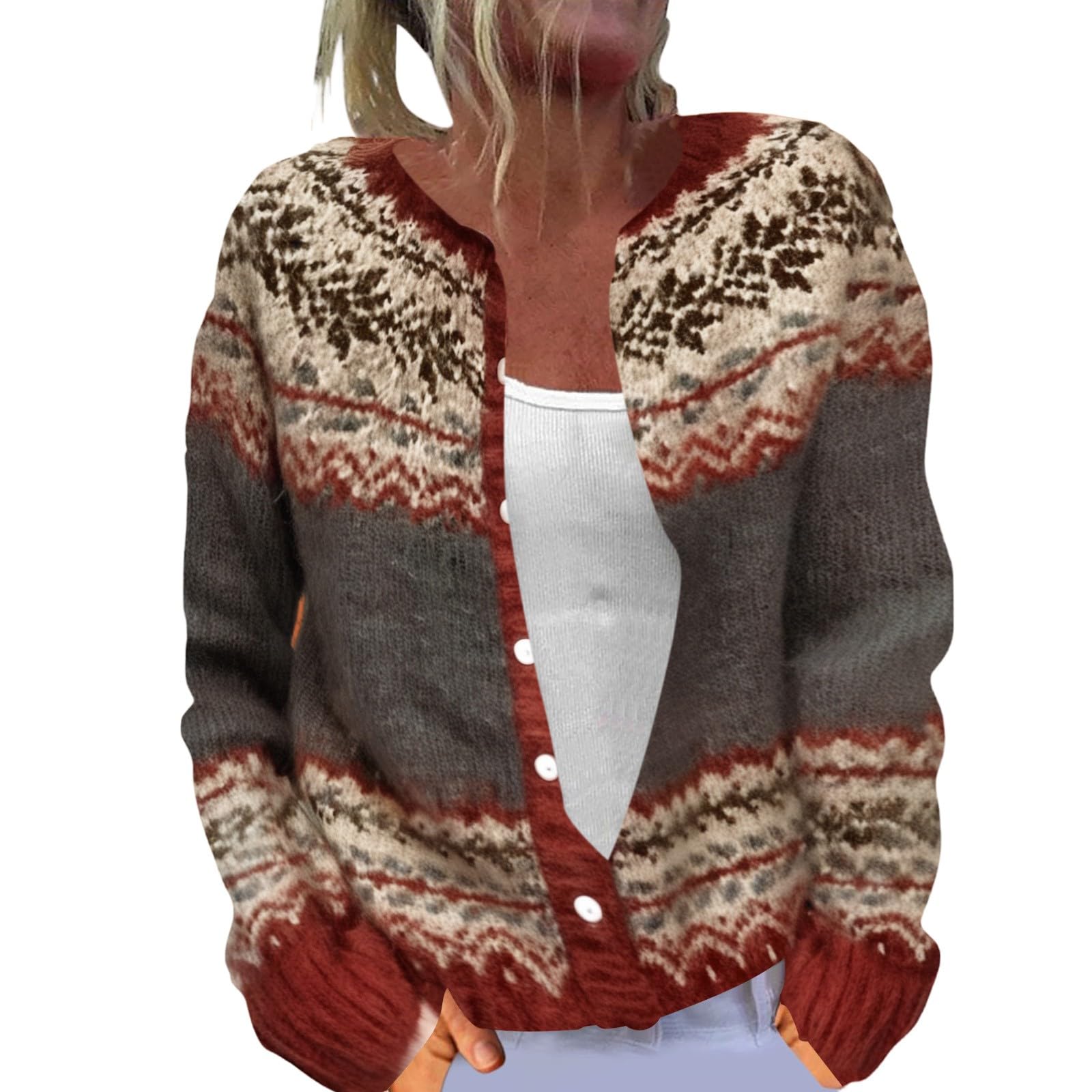 Fisherman Sweater Women Vintage Boho Irish Aztec Argyle Cardigan Nordic Icelandic Fair Isle Sweaters 2025