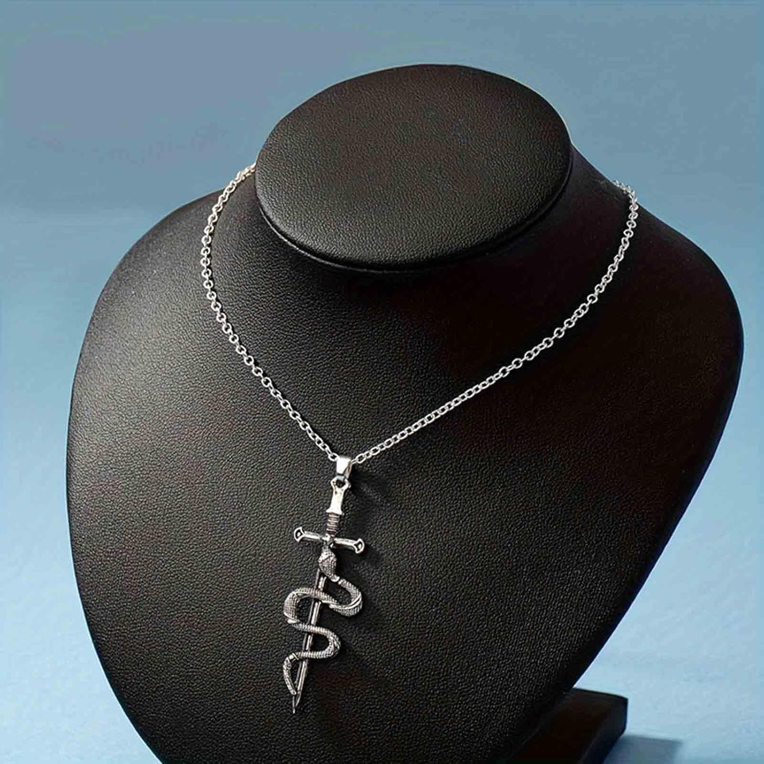 YienDoo Punk Snake Necklace Silver Vintage Sword Cross Pendant Necklace Unique Matching Sword Through Serpent Necklace Gothic Dagger Knife Animal Snake Necklaces Jewelry for Women - Image 6