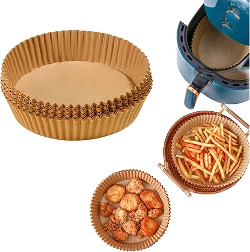Forro de papel desechable para freidora de aire, 6.5 pulgadas, antiadherentes, papel para hornear, hojas de papel pergamino redondas (100)