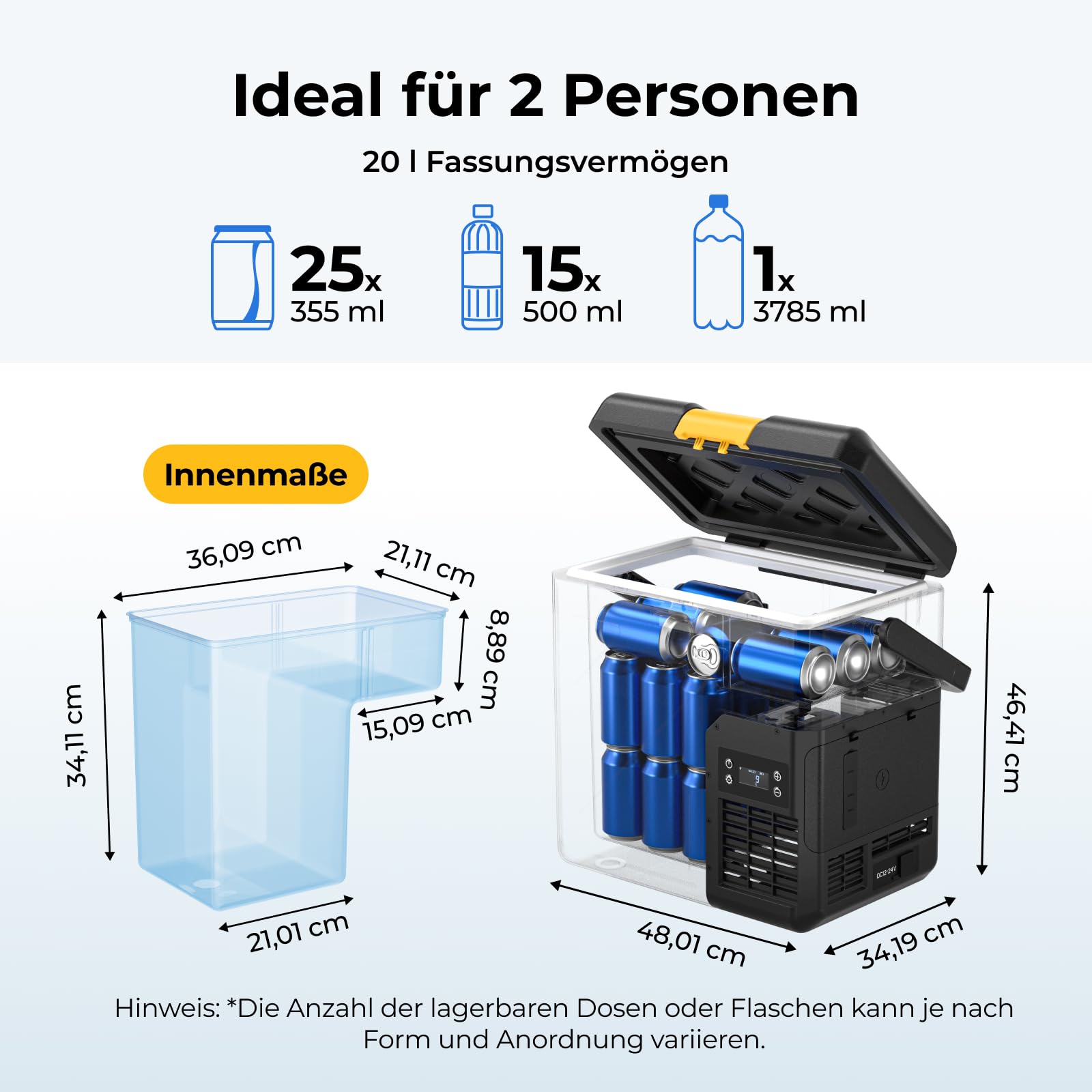 BougeRV CRH20 20L Kompressor Kühlbox mit Akku 240Wh, Tragbar 12V/24V/230V App-Steuerung IPX4 Mini Kühlschrank für Camping Reisen Boot Angeln -20°C~20°C