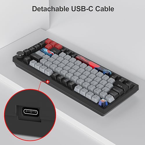 Miniatura 7 de Fogruaden Teclado mecánico con cable al 75%, montaje de junta intercambiable en caliente con interruptor rojo, retroiluminación RGB de 82 teclas
