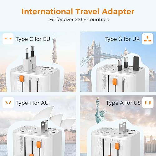 Miniatura 2 de Adaptador de enchufe de viaje universal de 30 W, adaptador de enchufe TESSAN International con 1 USB C y 4 puertos USB A, toma de corriente para