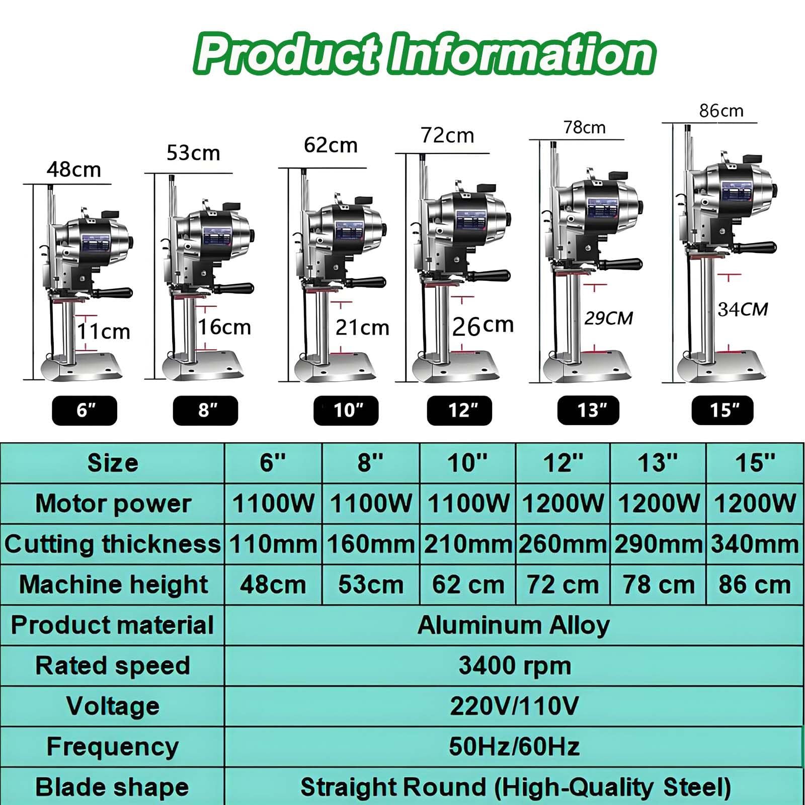 Elektryczna maszyna do cięcia tkanin o mocy 1100 W/1200 W, maszyna do cięcia tkanin z automatyczną ostrzarką, szybkie, proste maszyny do cięcia, wytrzymała maszyna do cięcia tkanin 6"
