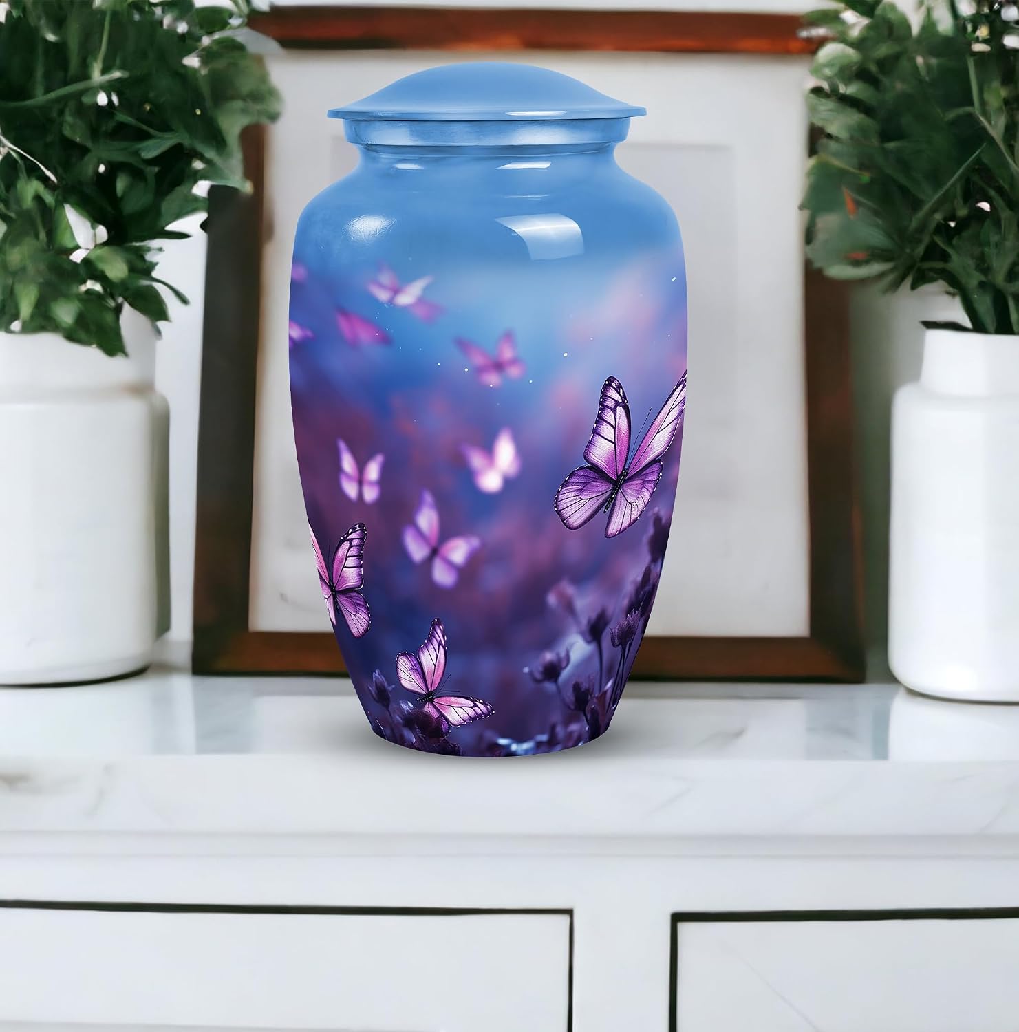 Butterfly Urn - Large Purple Aluminum Cremation Urn for Adult Ashes
