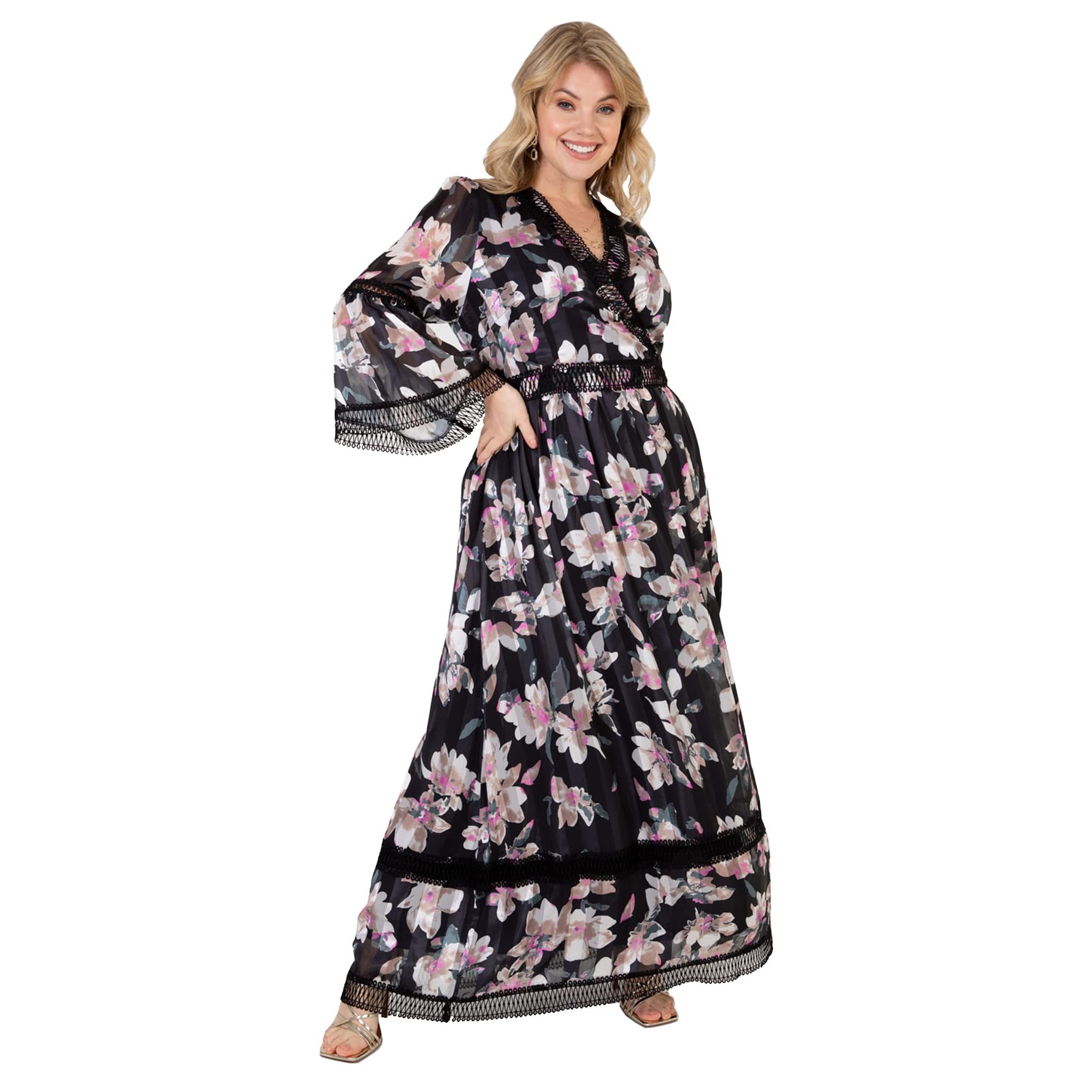Lovedrobe Womens Ladies Summer Dress Plus Size Curve Floral Pattern Black Lace Size 20